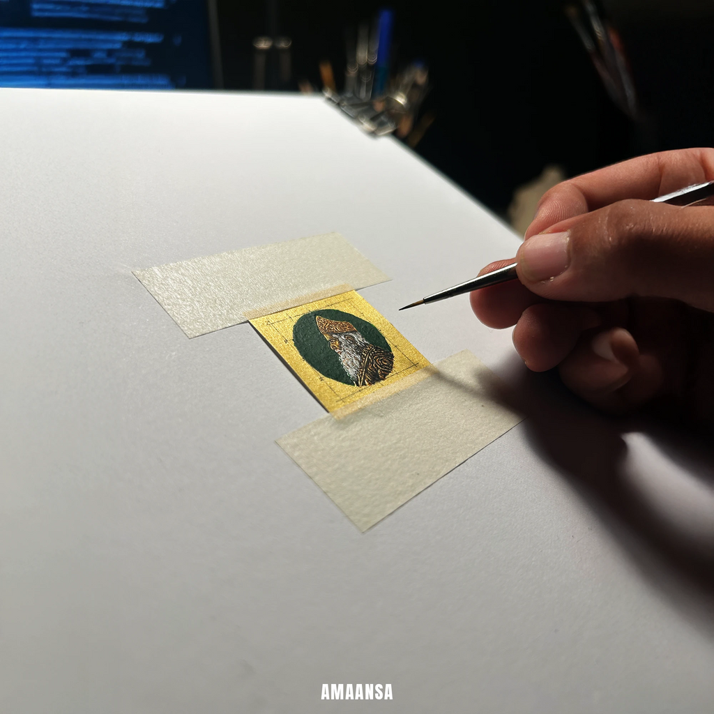 Shri Sadguru Martand Manik Prabhu Maharaj Miniature Portrait Pendant- HandPainted , 18k Gold PVD , full coloured