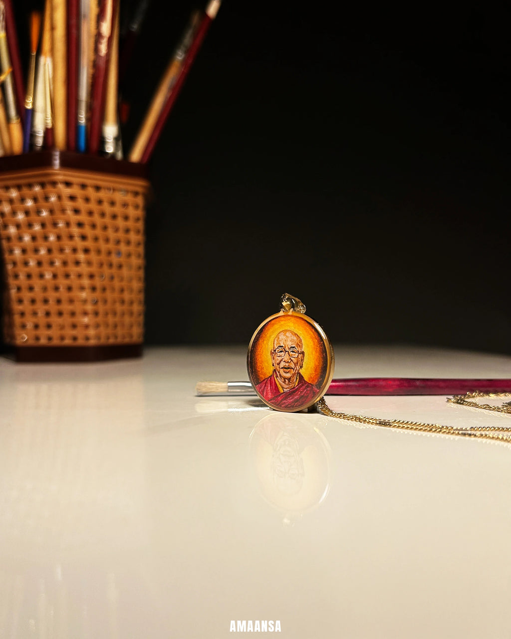 One Face | Premium 18k Gold PVD Pendant with Custom Miniature Art || Full colour