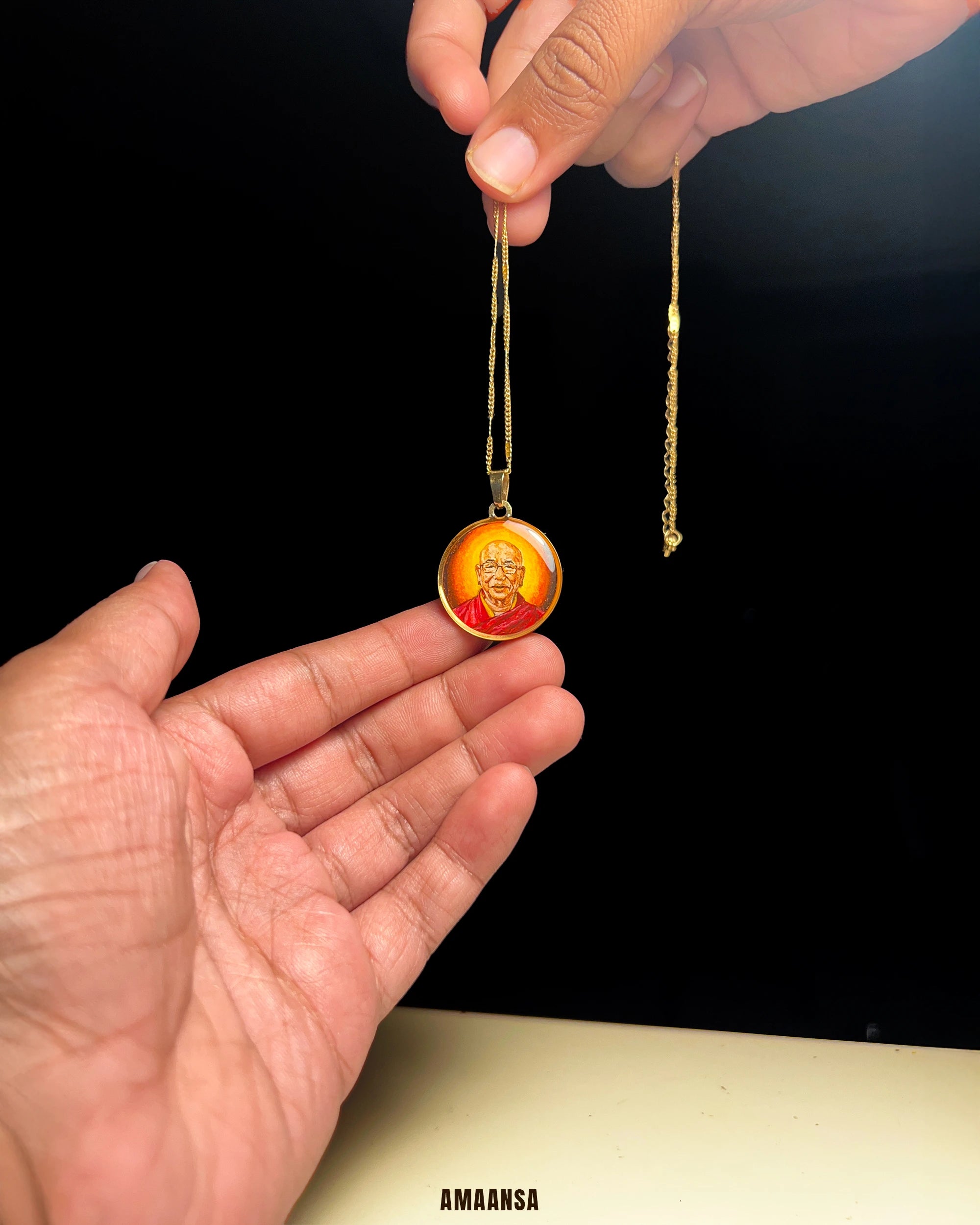 One Face | Premium 18k Gold PVD Pendant with Custom Miniature Art || Full colour