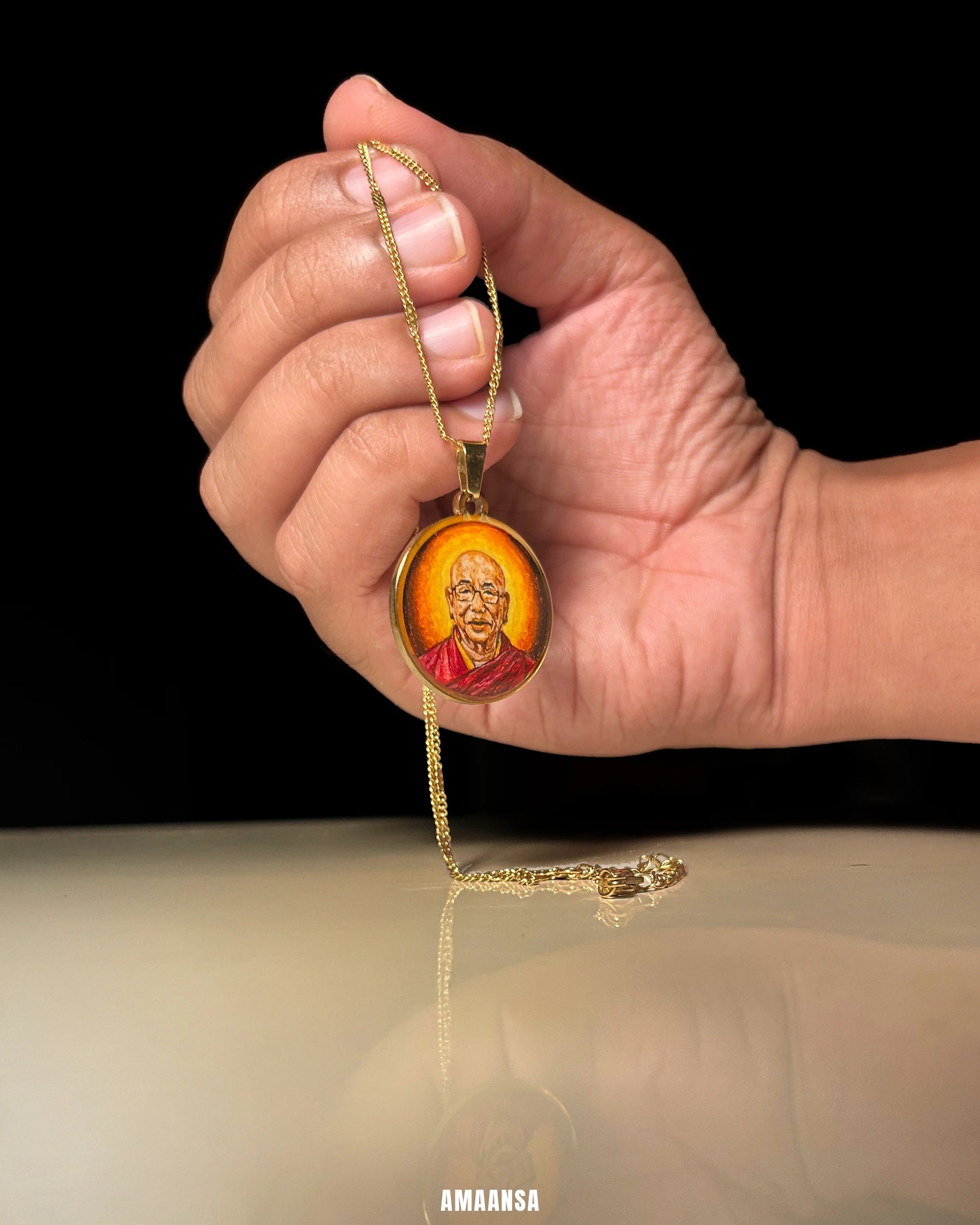 One Face | Premium 18k Gold PVD Pendant with Custom Miniature Art || Full colour