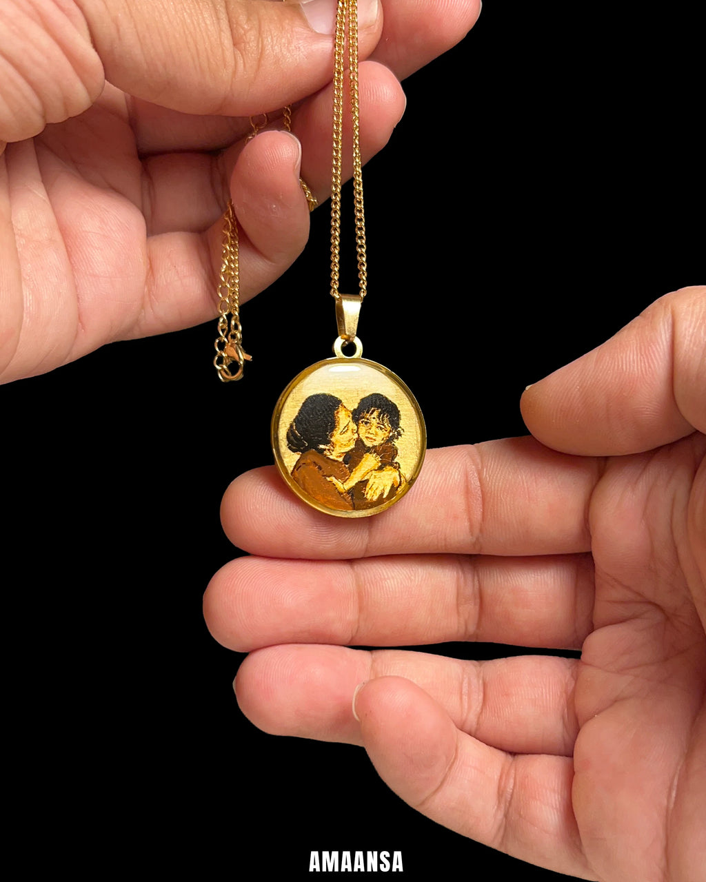 Premium 18k Gold PVD Pendant with Custom Miniature Art