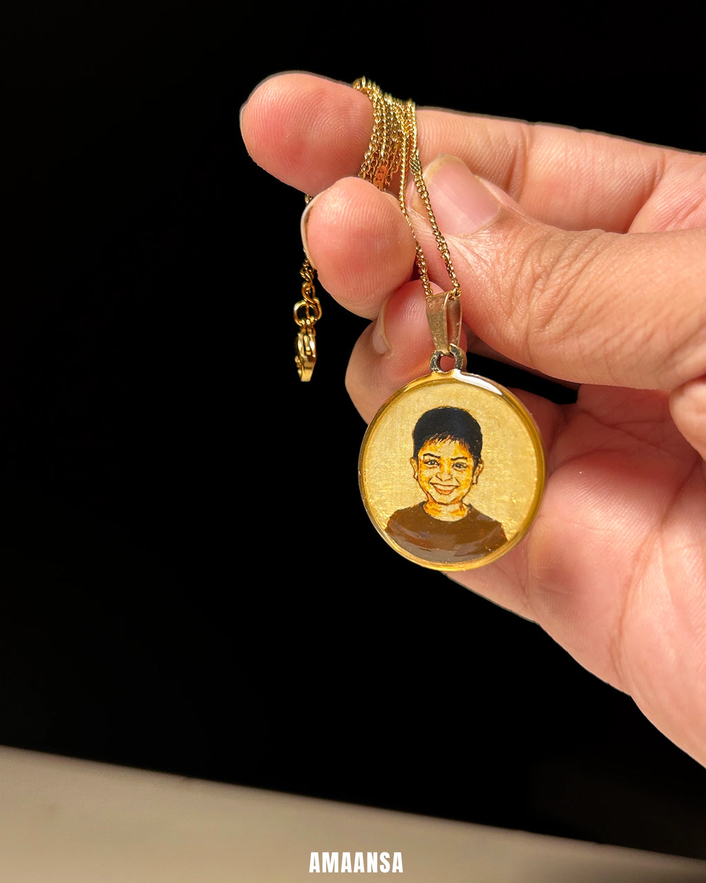 Premium 18k Gold PVD Pendant with Custom Miniature Art