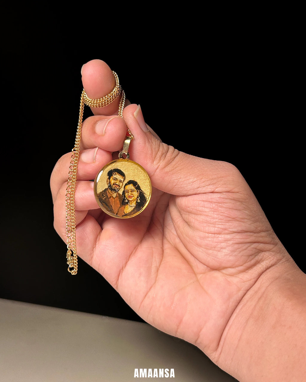 Premium 18k Gold PVD Pendant with Custom Miniature Art