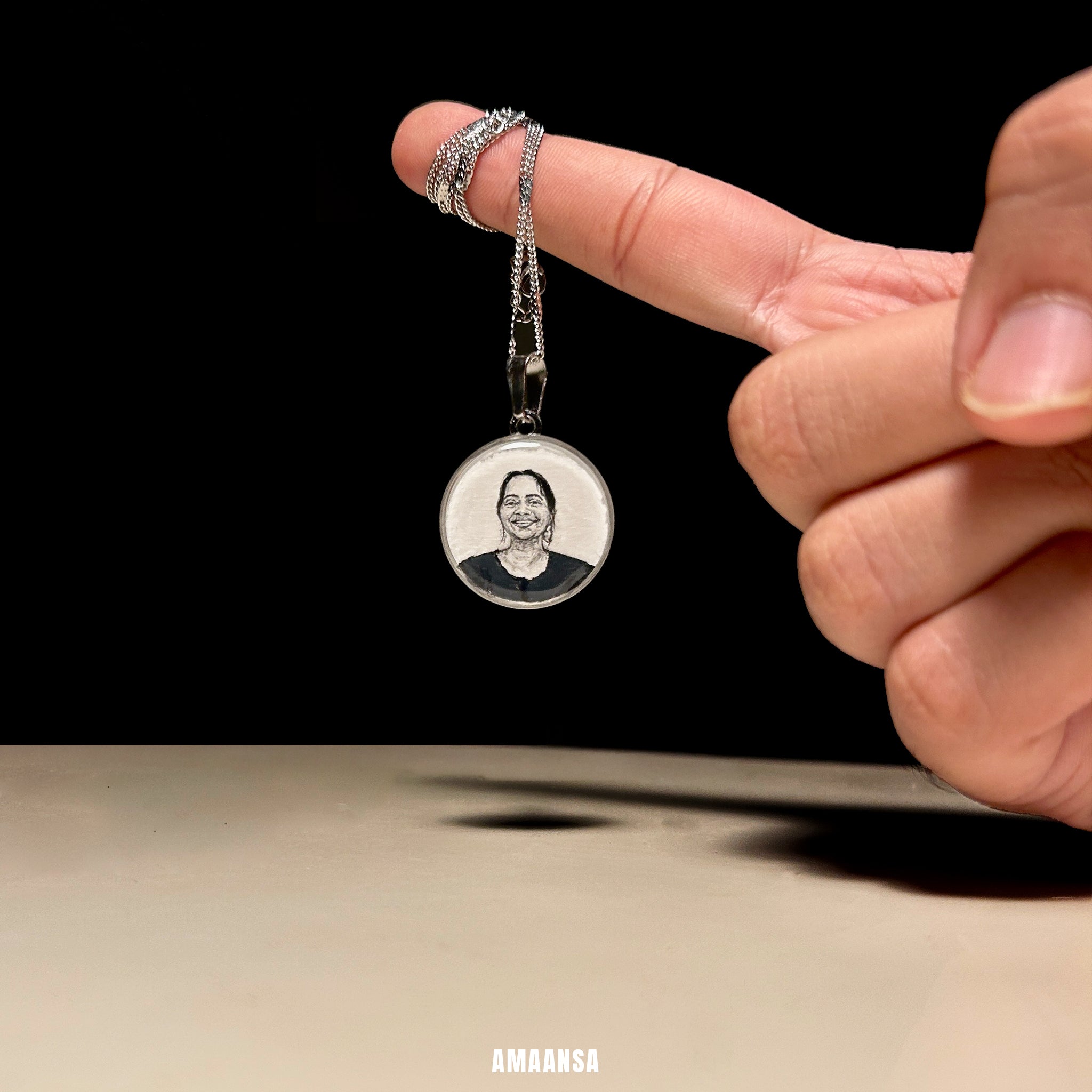 Personalized girlfriend gift portrait pendant handpainted miniature custom jewelry silver chain romantic keepsake 26mm stainless steel detailed brushwork wearable art heirloom piece intimate treasure