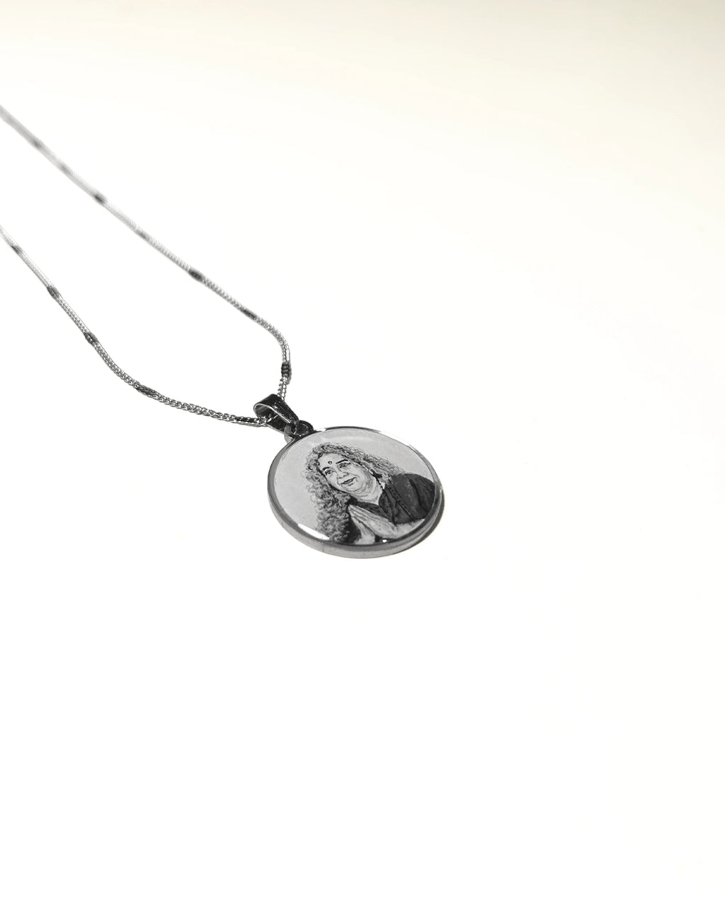 Premium SilveryWhite Custom Handpainted Miniature Portrait Pendant