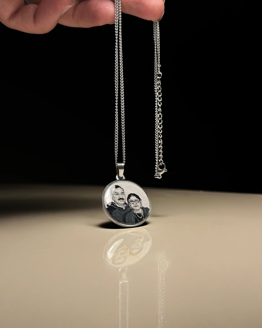 Premium SilveryWhite Custom Handpainted Miniature Portrait Pendant