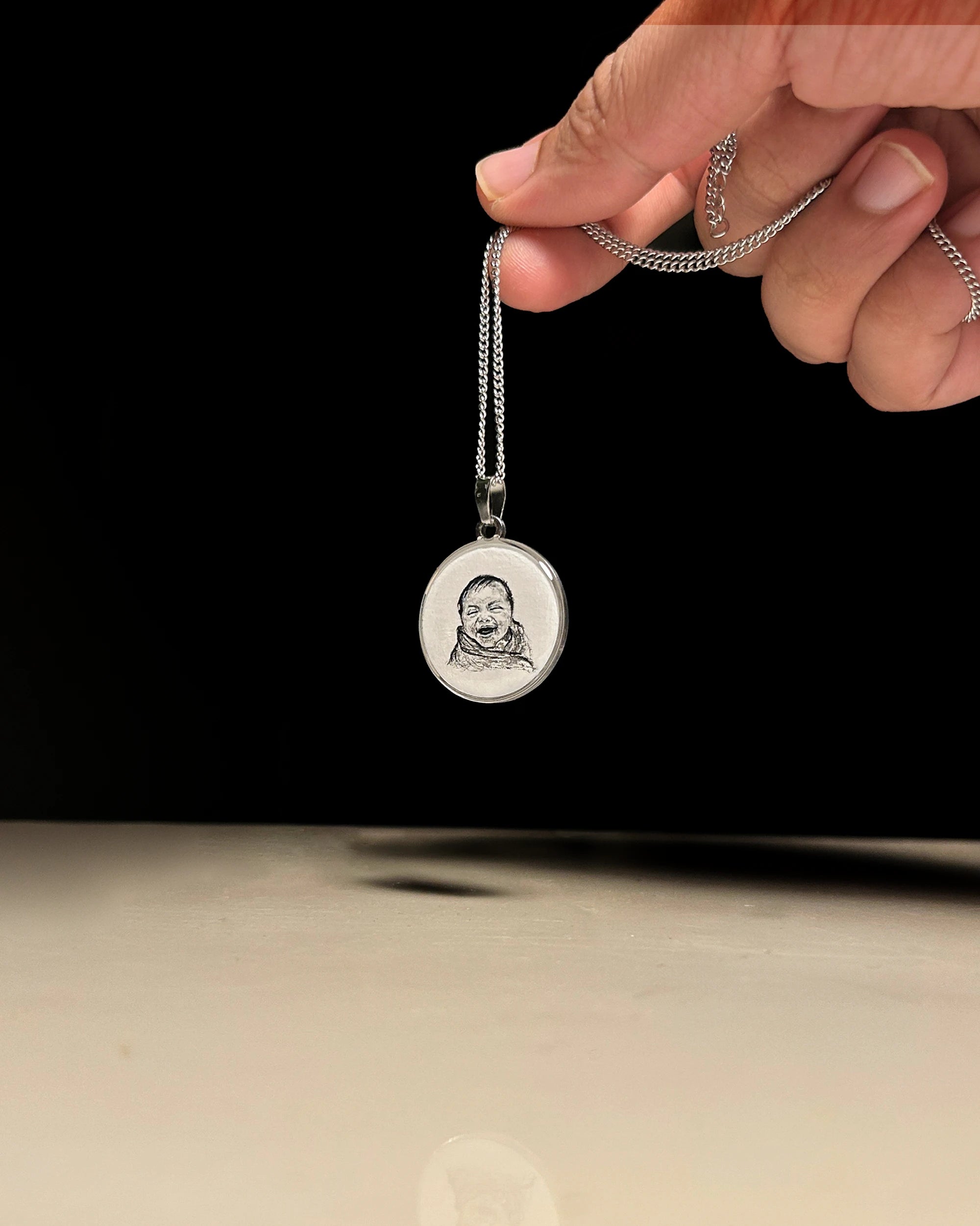 Premium SilveryWhite Custom Handpainted Miniature Portrait Pendant