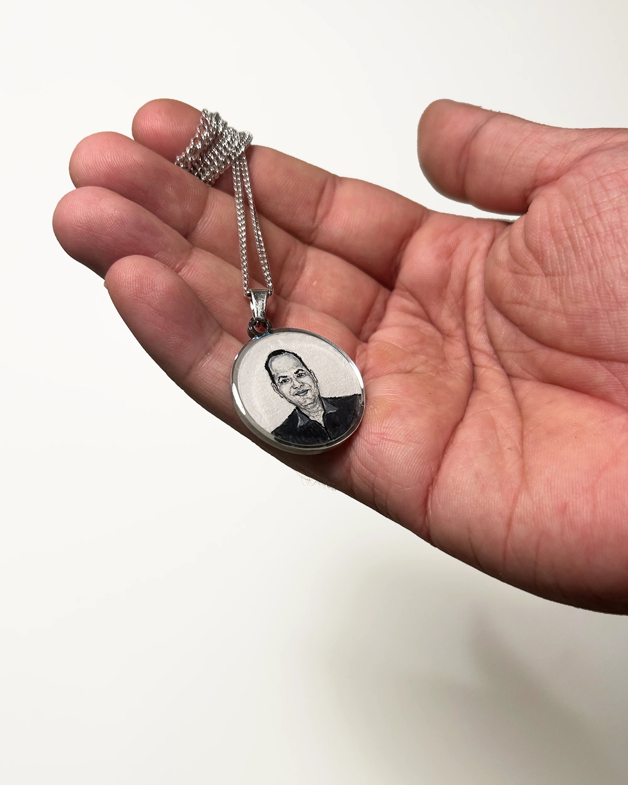 Premium SilveryWhite Custom Handpainted Miniature Portrait Pendant