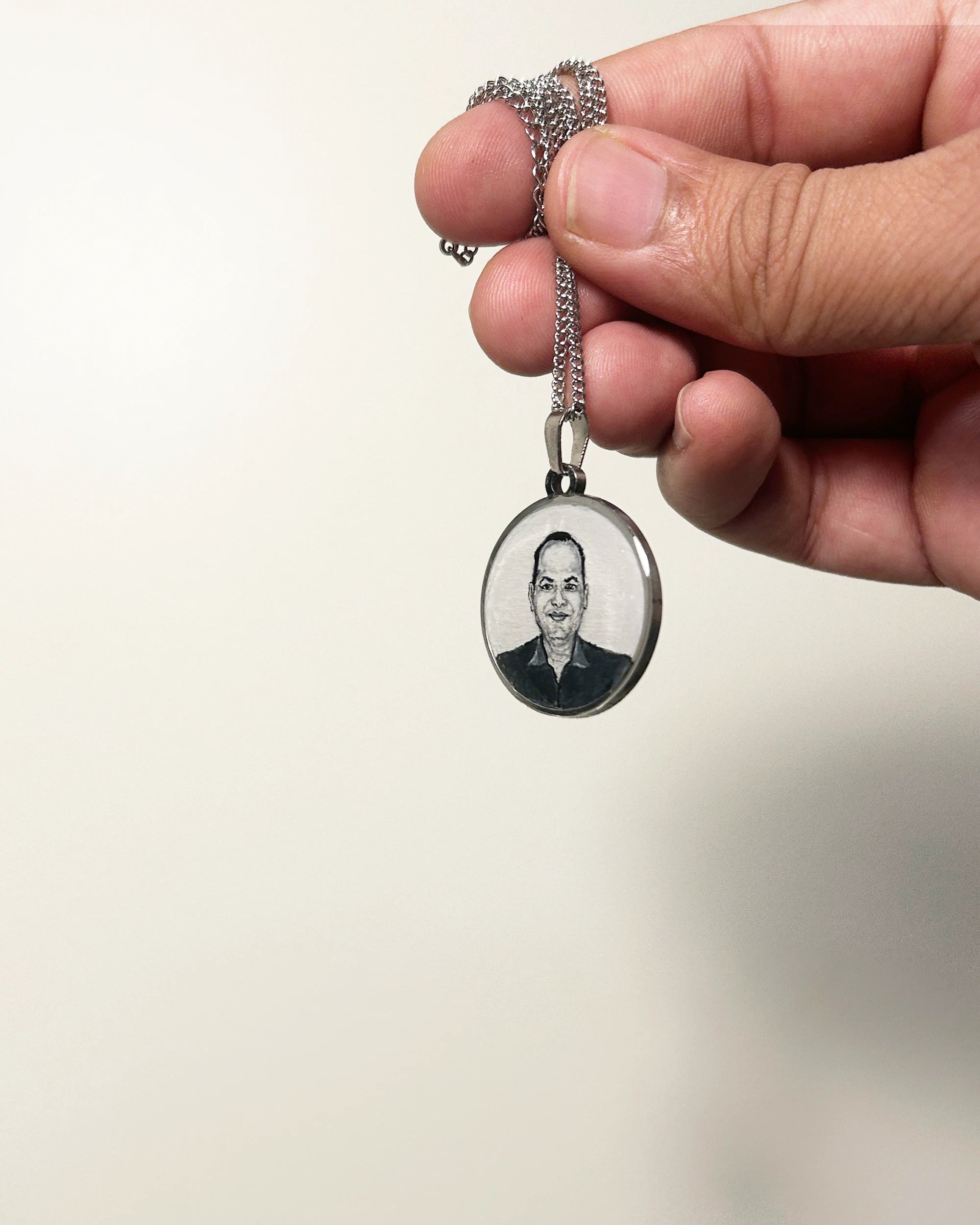 Premium SilveryWhite Custom Handpainted Miniature Portrait Pendant