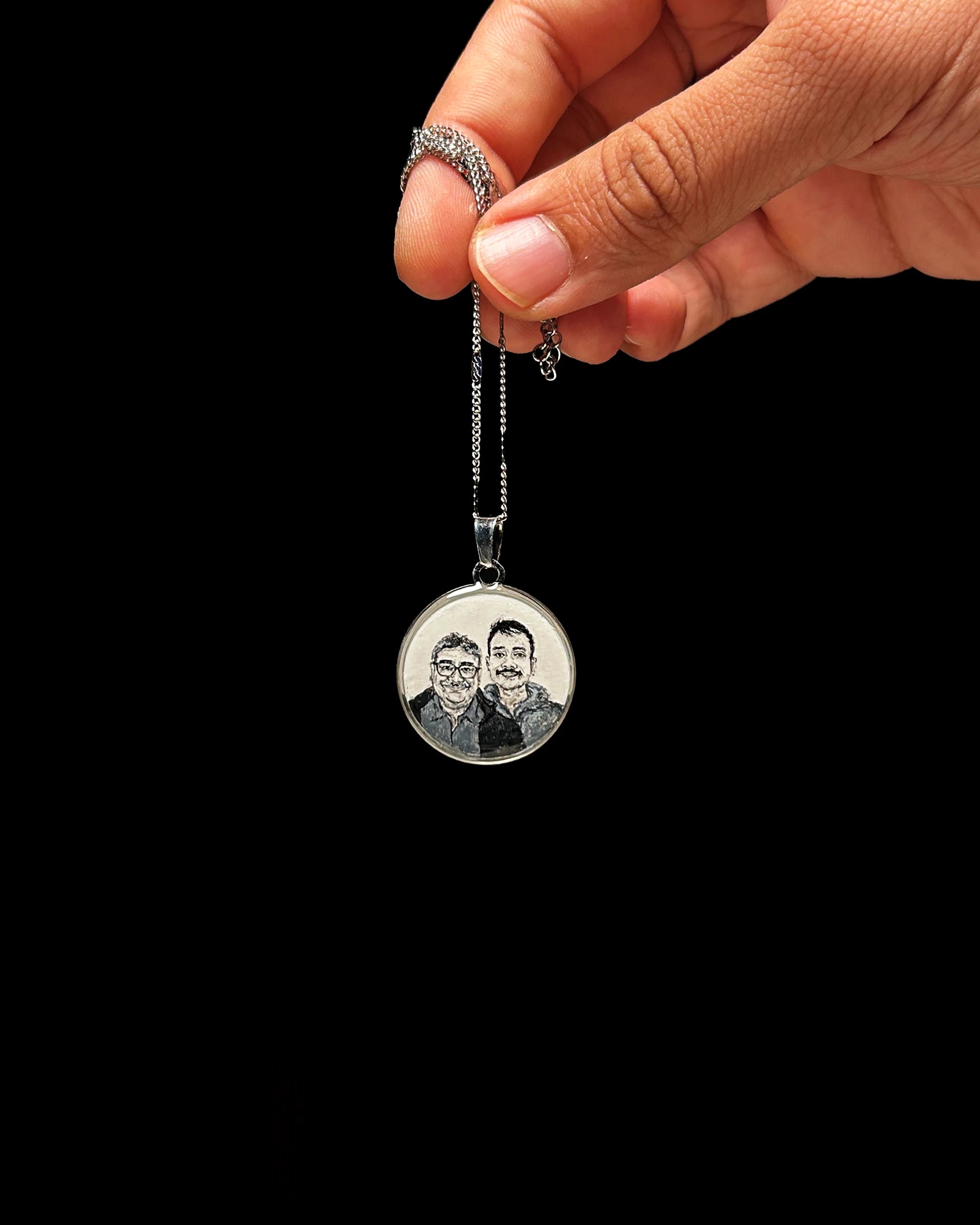 Premium SilveryWhite Custom Handpainted Miniature Portrait Pendant