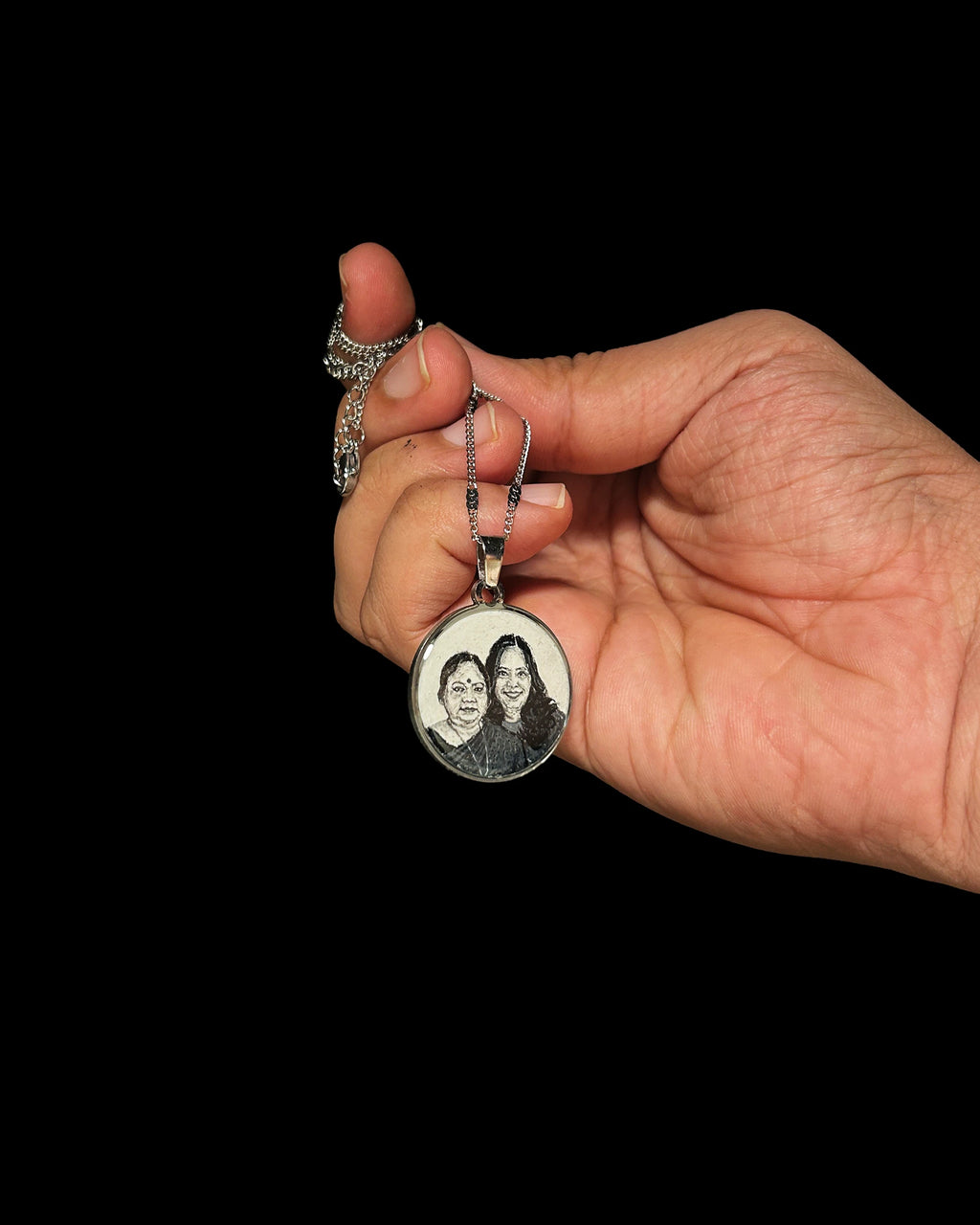 Premium SilveryWhite Custom Handpainted Miniature Portrait Pendant