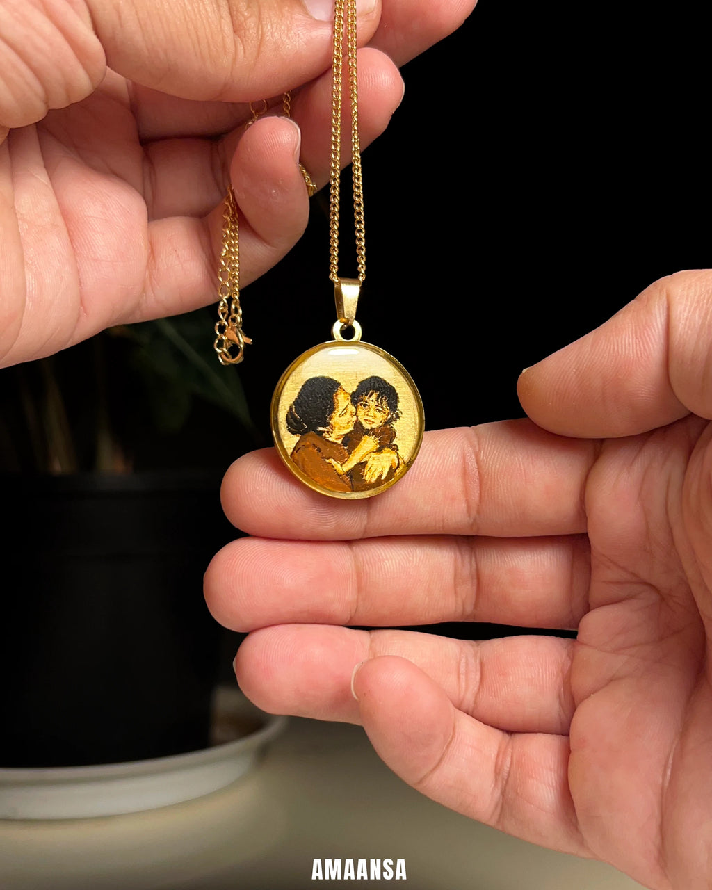 Premium 18k Gold PVD Pendant with Custom Miniature Art