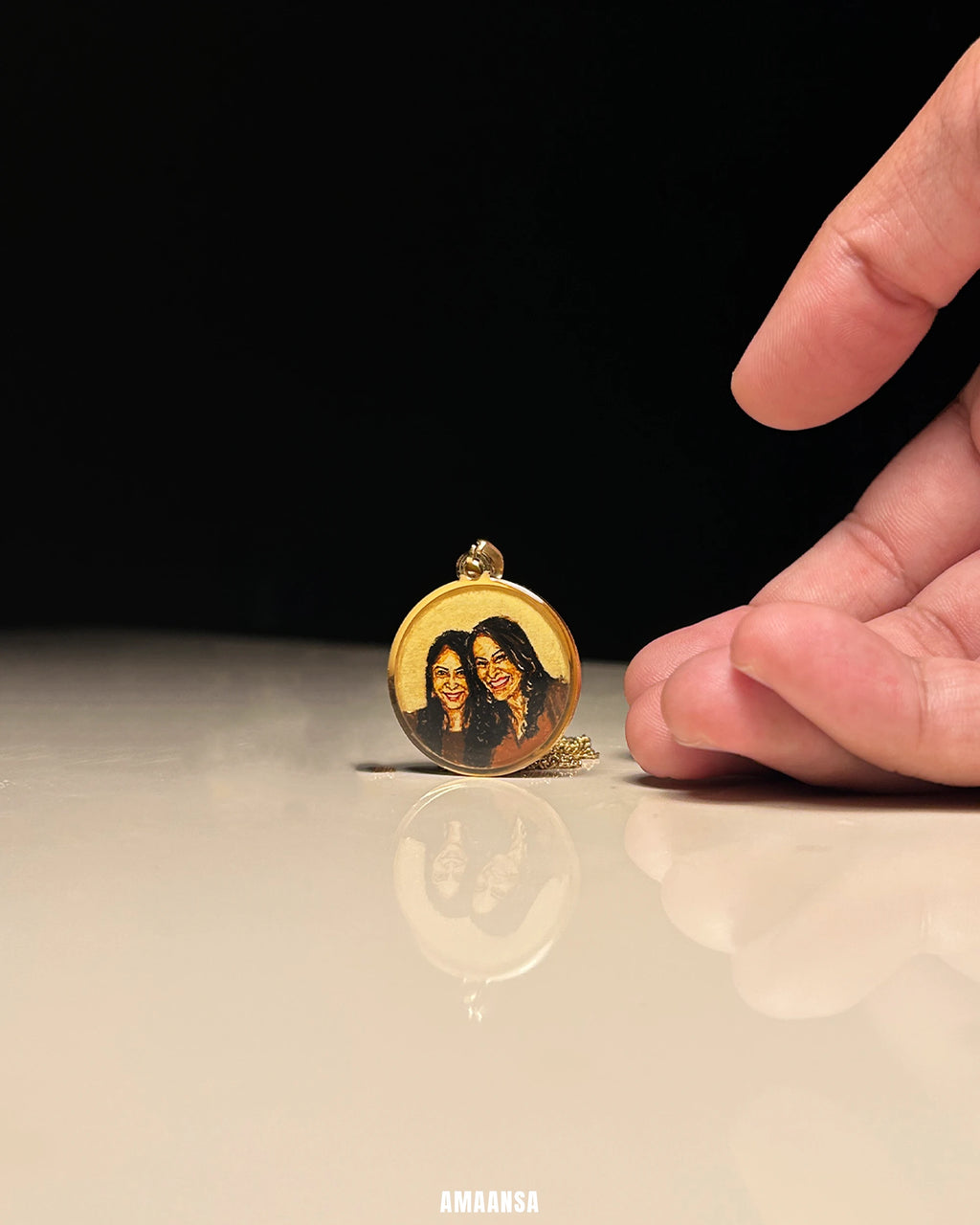 Premium 18k Gold PVD Pendant with Custom Miniature Art