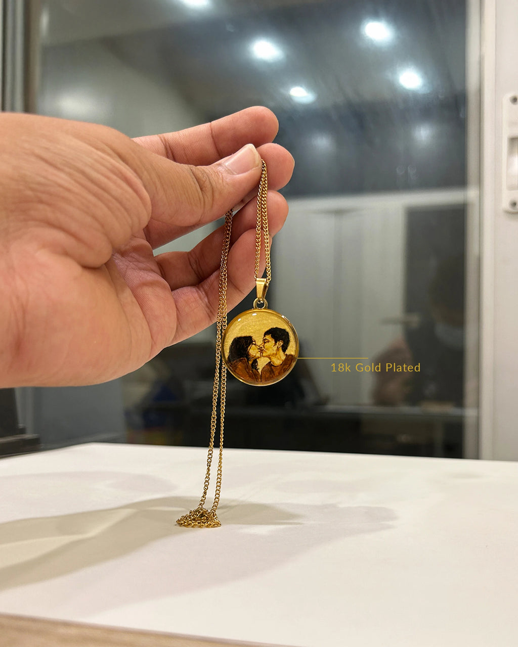 Premium 18k Gold PVD Pendant with Custom Miniature Art