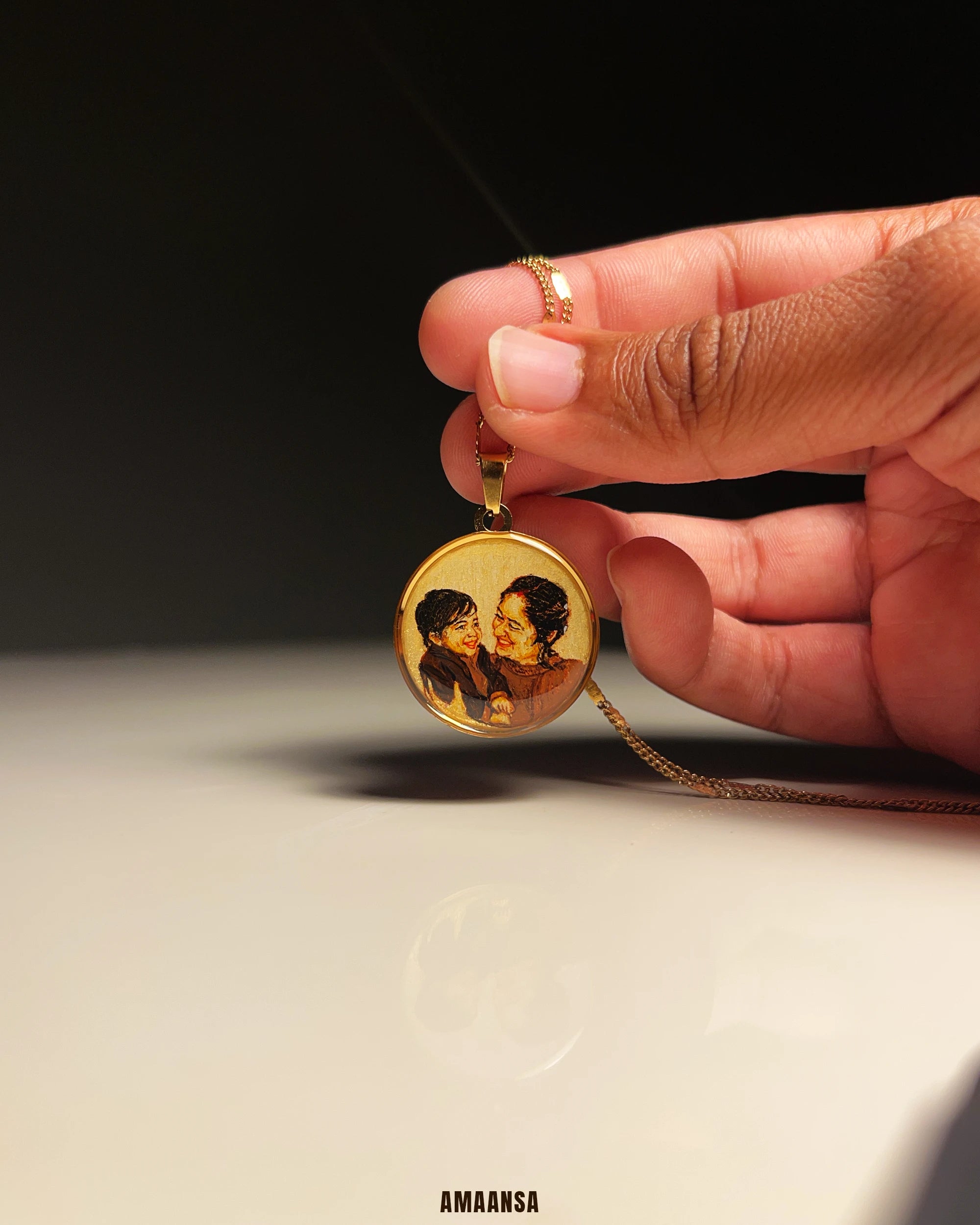 Premium 18k Gold PVD Pendant with Custom Miniature Art