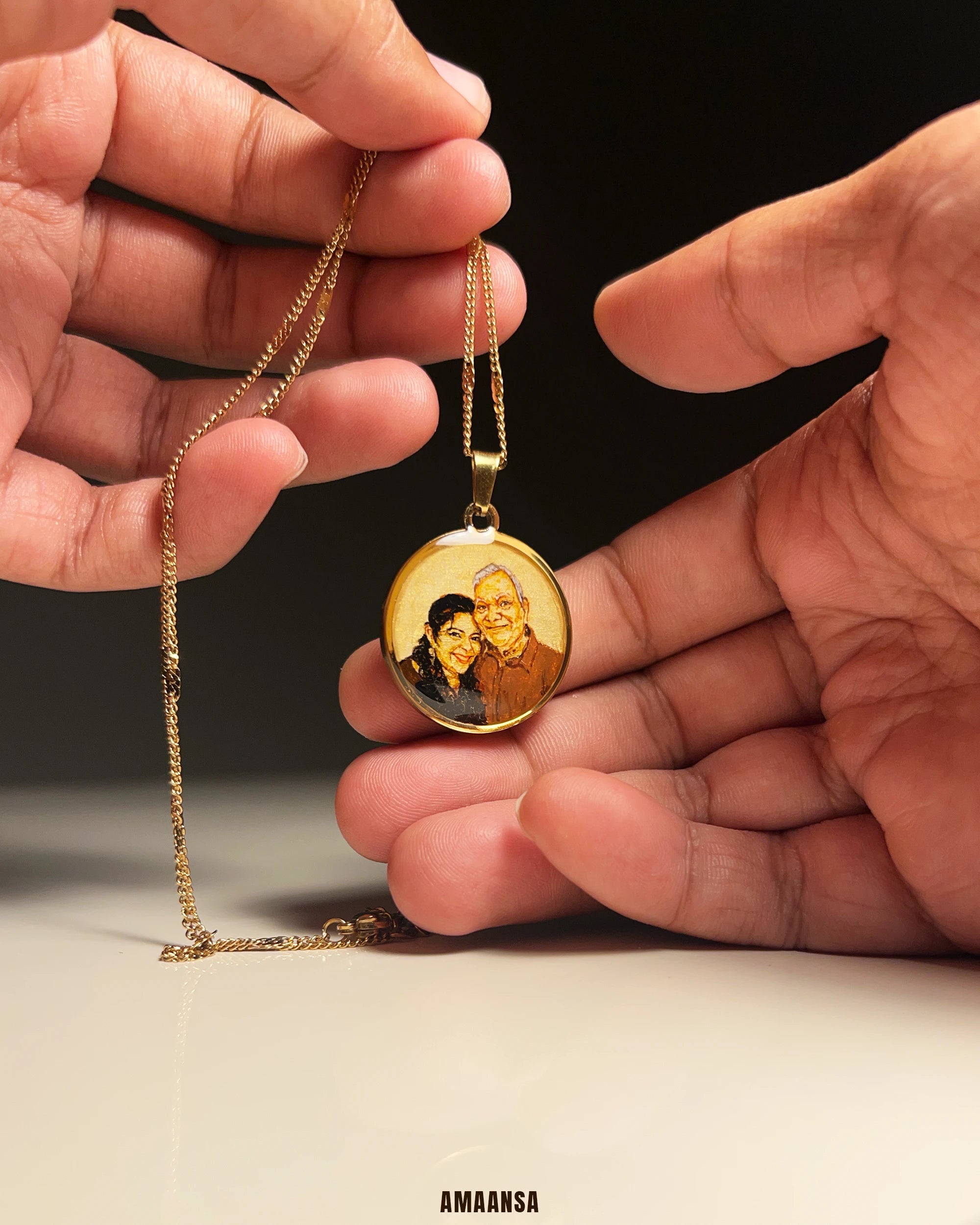 Premium 18k Gold PVD Pendant with Custom Miniature Art