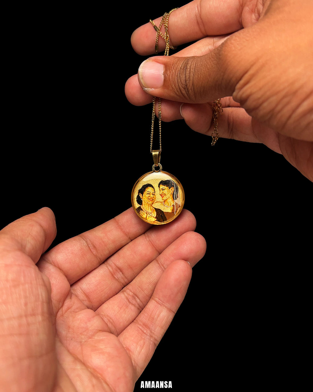 Premium 18k Gold PVD Pendant with Custom Miniature Art
