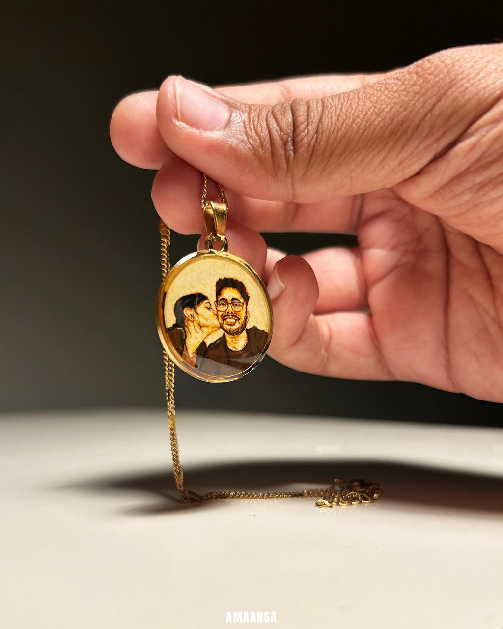 Premium 18k Gold PVD Pendant with Custom Miniature Art