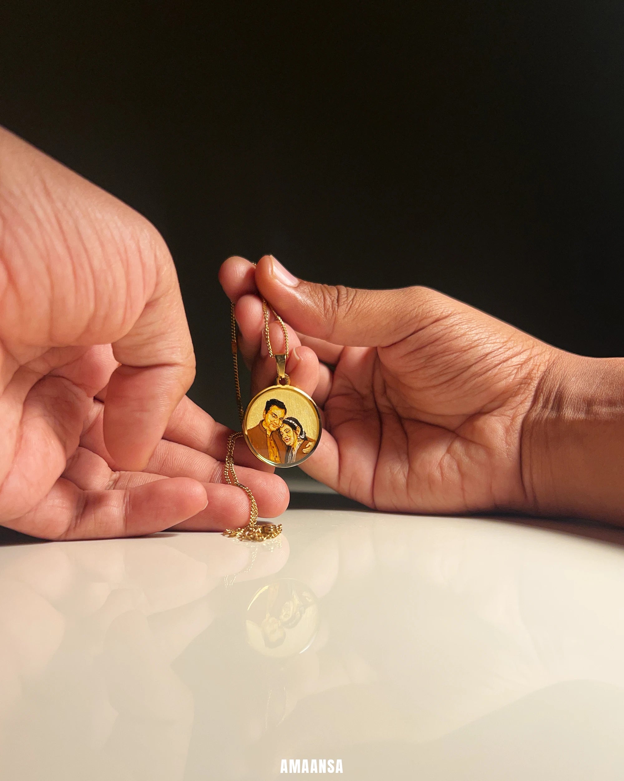 Premium 18k Gold PVD Pendant with Custom Miniature Art