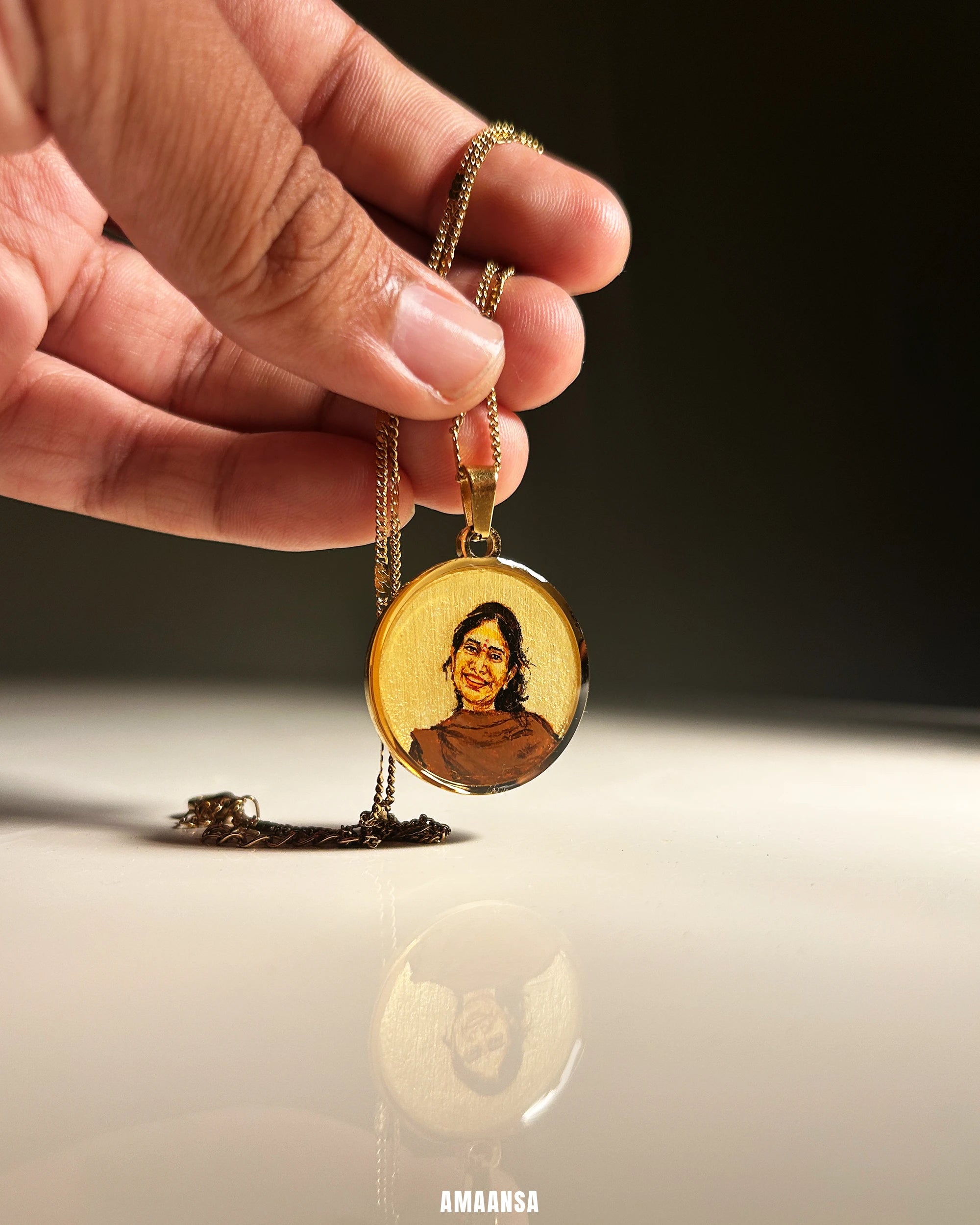 Premium 18k Gold PVD Pendant with Custom Miniature Art