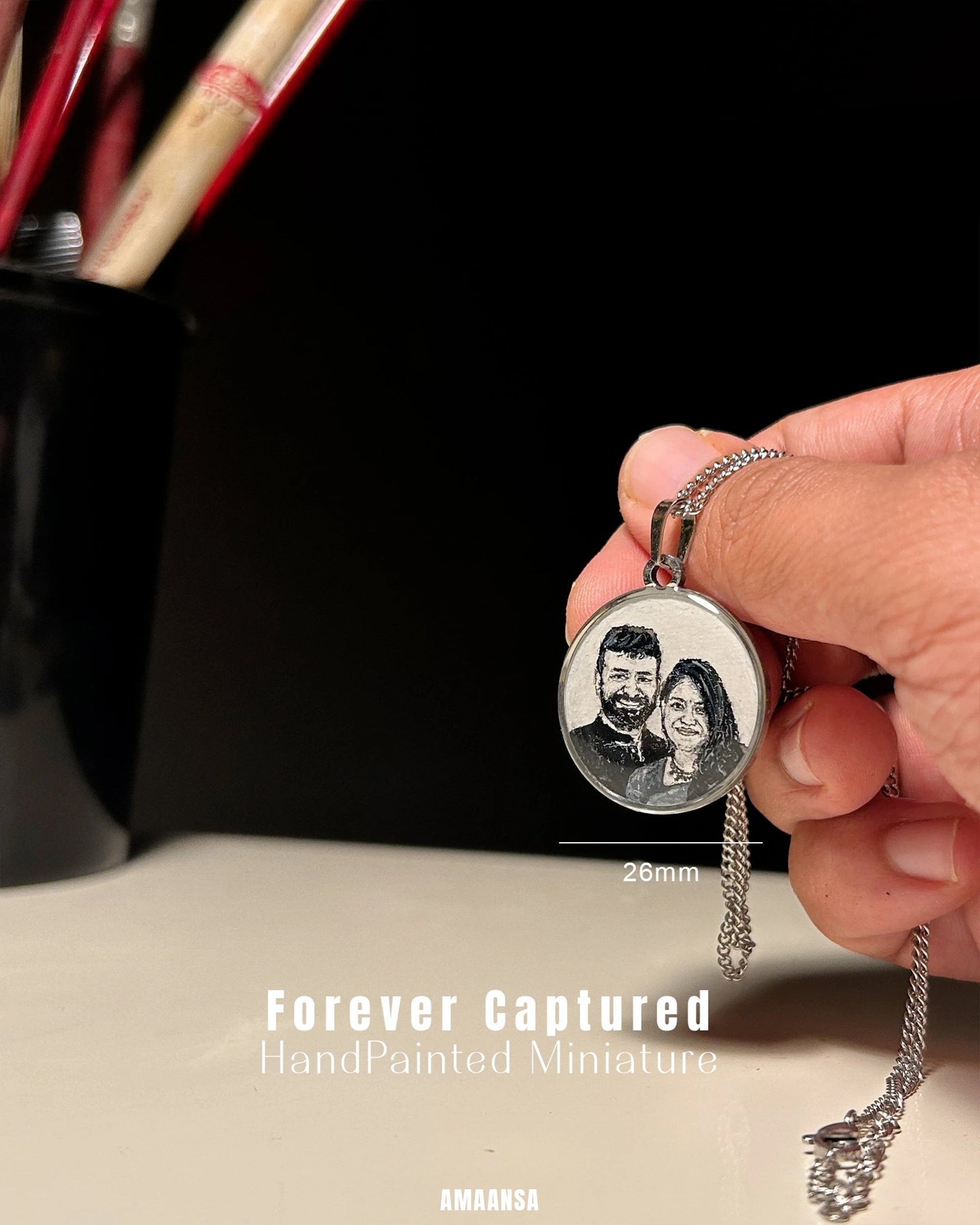 Premium SilveryWhite Custom Handpainted Miniature Portrait Pendant