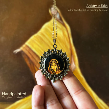 Hand-Painted Radha Rani Miniature Portrait Pendant