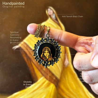 Hand-Painted Radha Rani Miniature Portrait Pendant