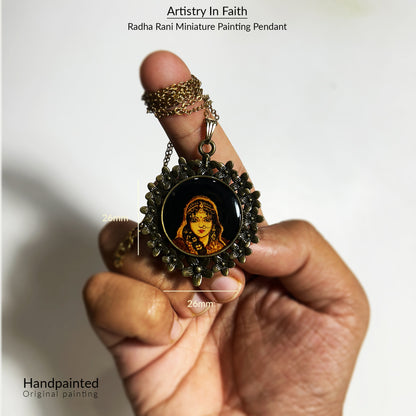 Hand-Painted Radha Rani Miniature Portrait Pendant