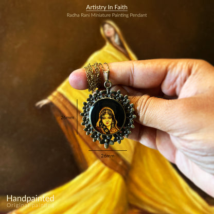 Hand-Painted Radha Rani Miniature Portrait Pendant