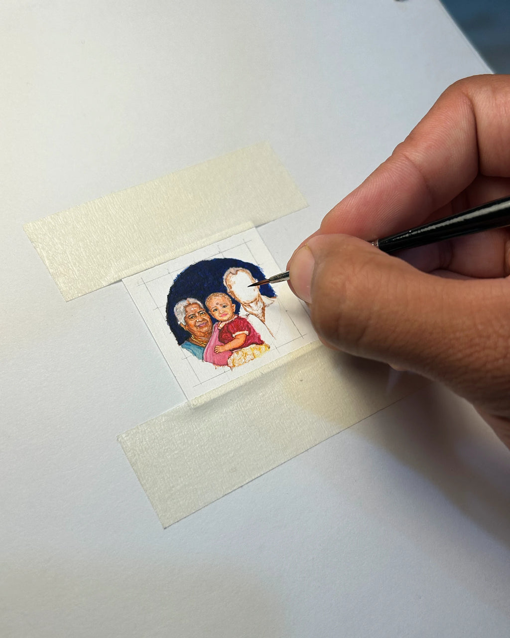 Three-Face Custom Hand-Painted Miniature Portrait Pendant, Full-Colour, 18k Gold Plated, 30 mm