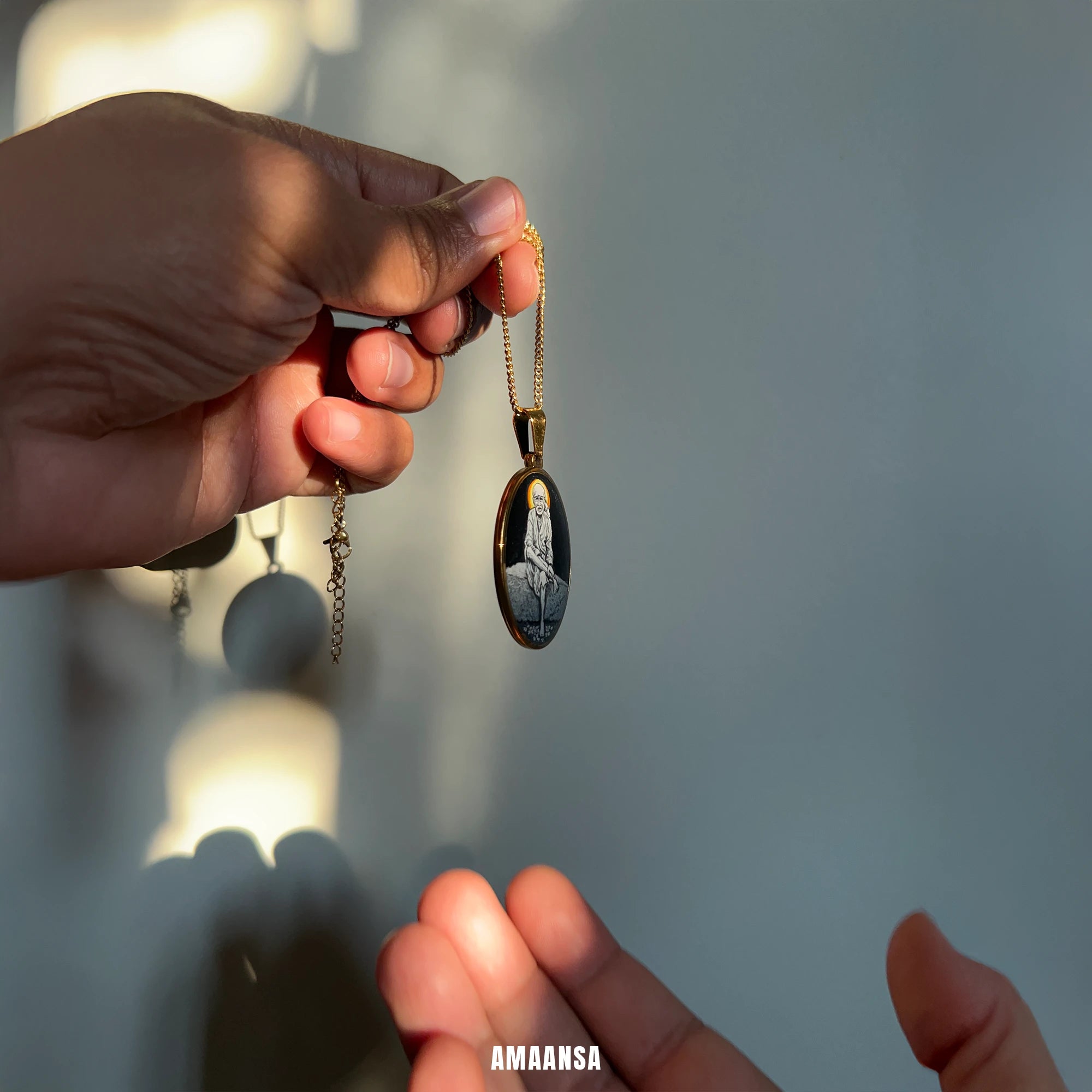 Handpainted Devotional Sai Baba Pendant | 18K PVD Gold Plated | Full Body