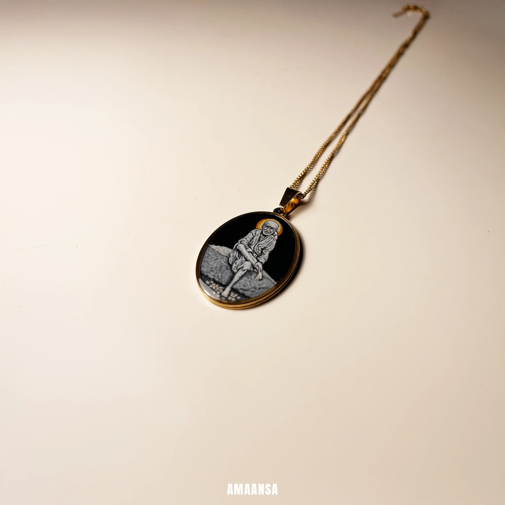 Handpainted Devotional Sai Baba Pendant | 18K PVD Gold Plated | Full Body