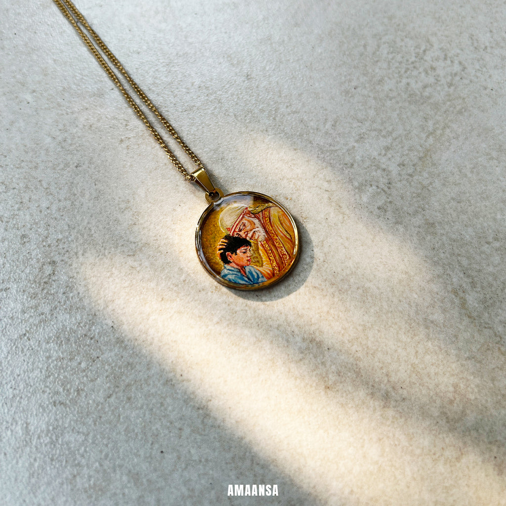 18k gold plated Shri Sai Baba authentic miniature painting pendant || Full coloured ||