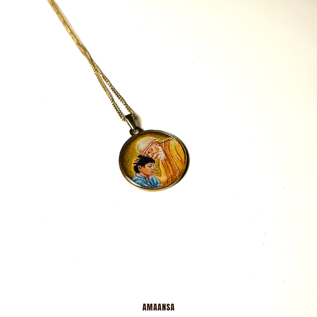 18k gold plated Shri Sai Baba authentic miniature painting pendant || Full coloured ||