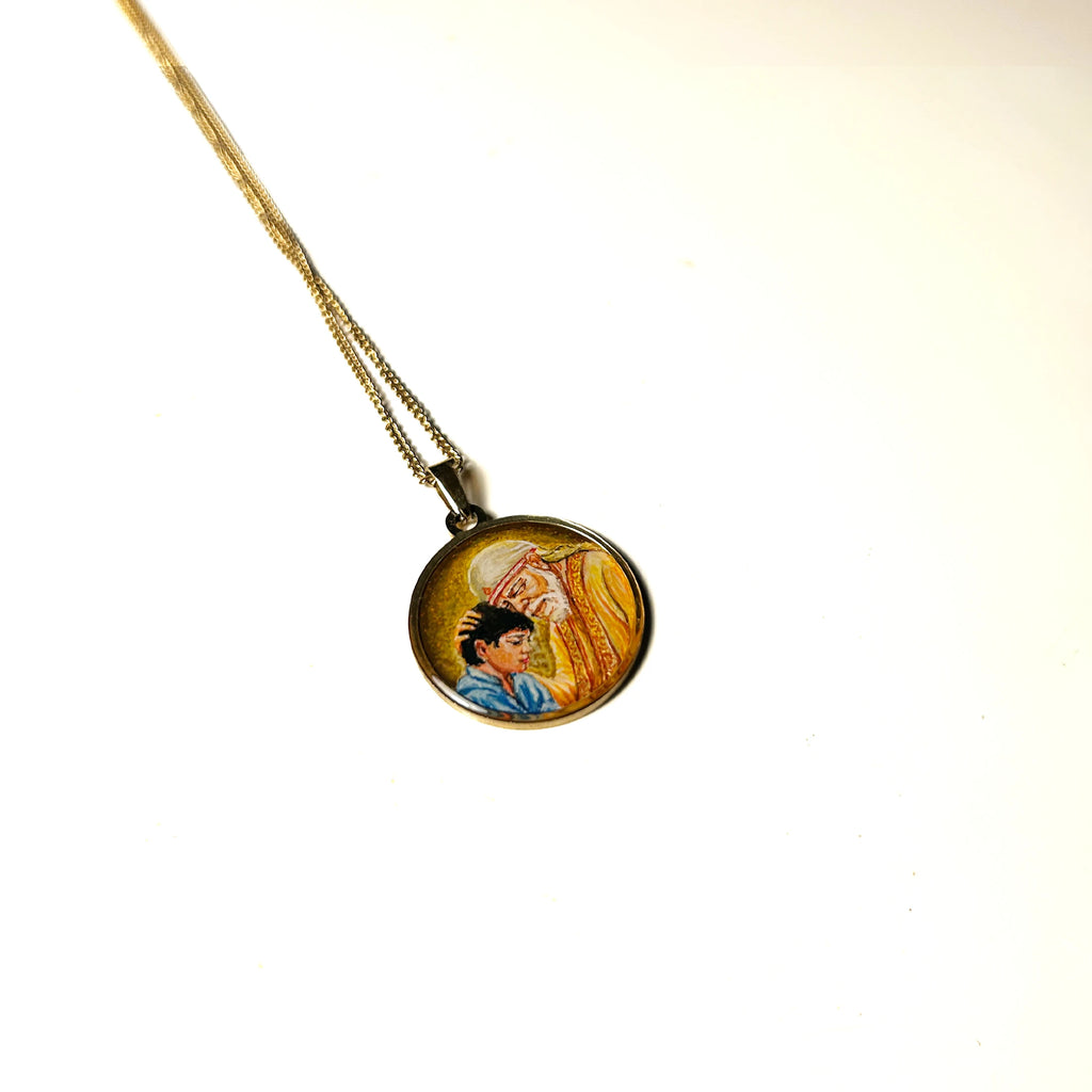 18k gold plated Shri Sai Baba authentic miniature painting pendant || Full coloured ||