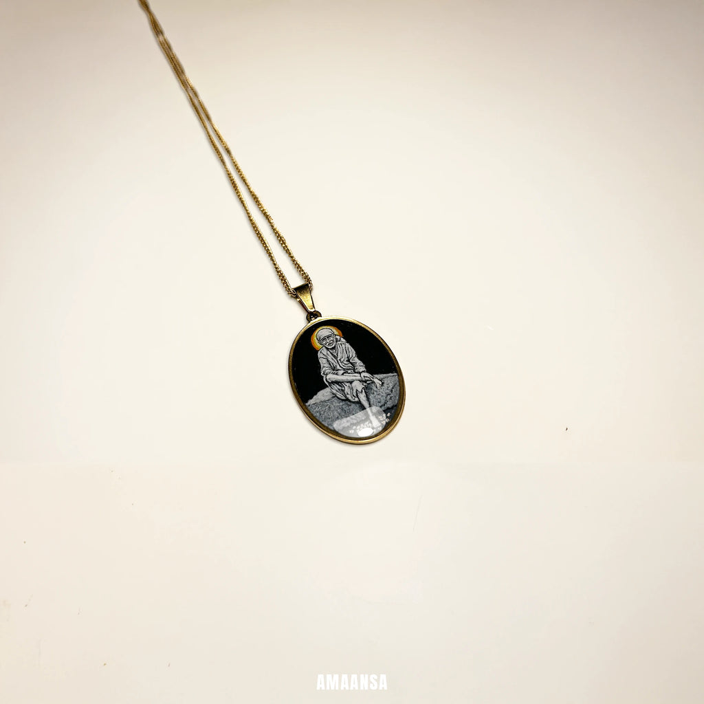 Handpainted Devotional Sai Baba Pendant | 18K PVD Gold Plated | Full Body