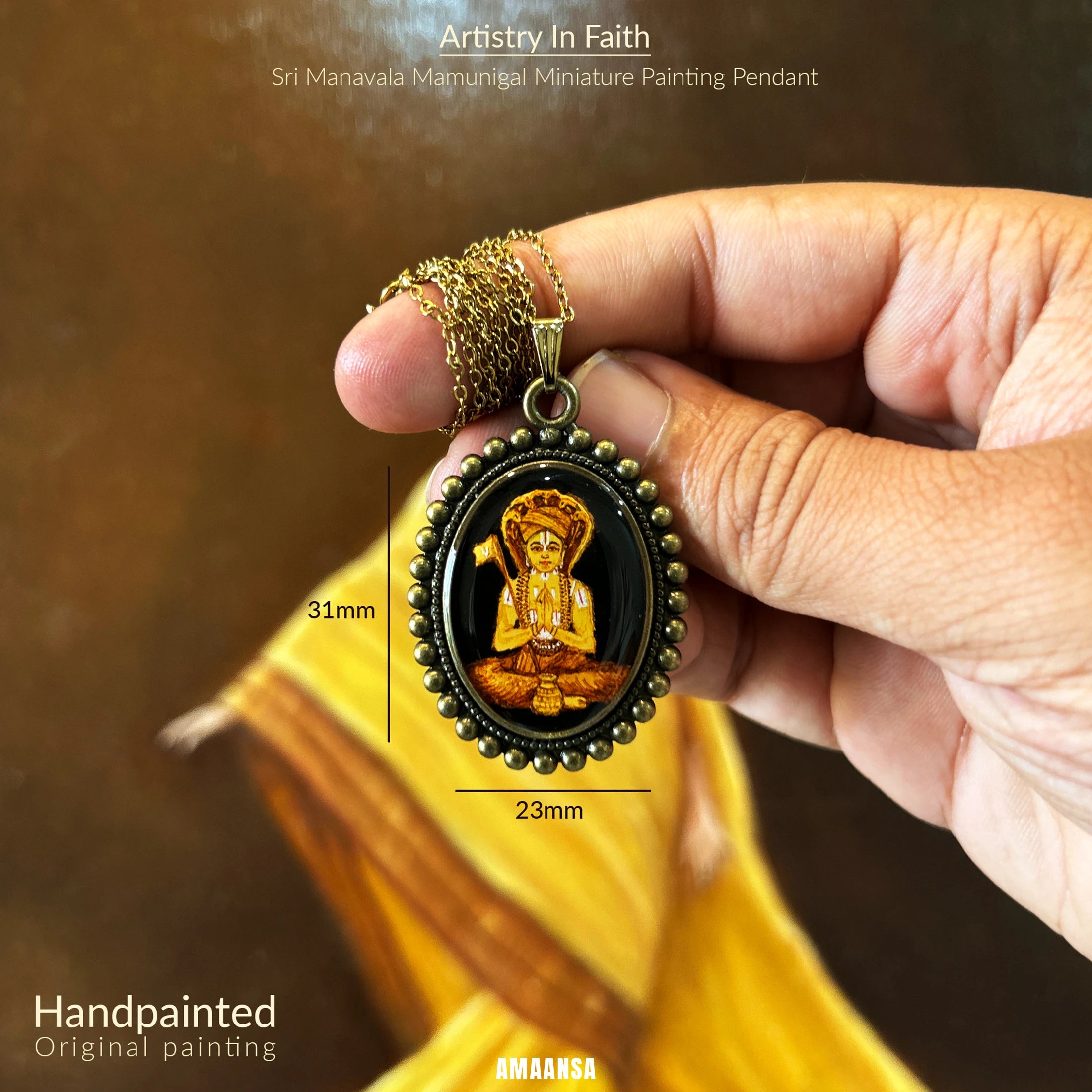 Sri Manavala Mamunigal miniature painting pendant (Made-to-Order) (full body)