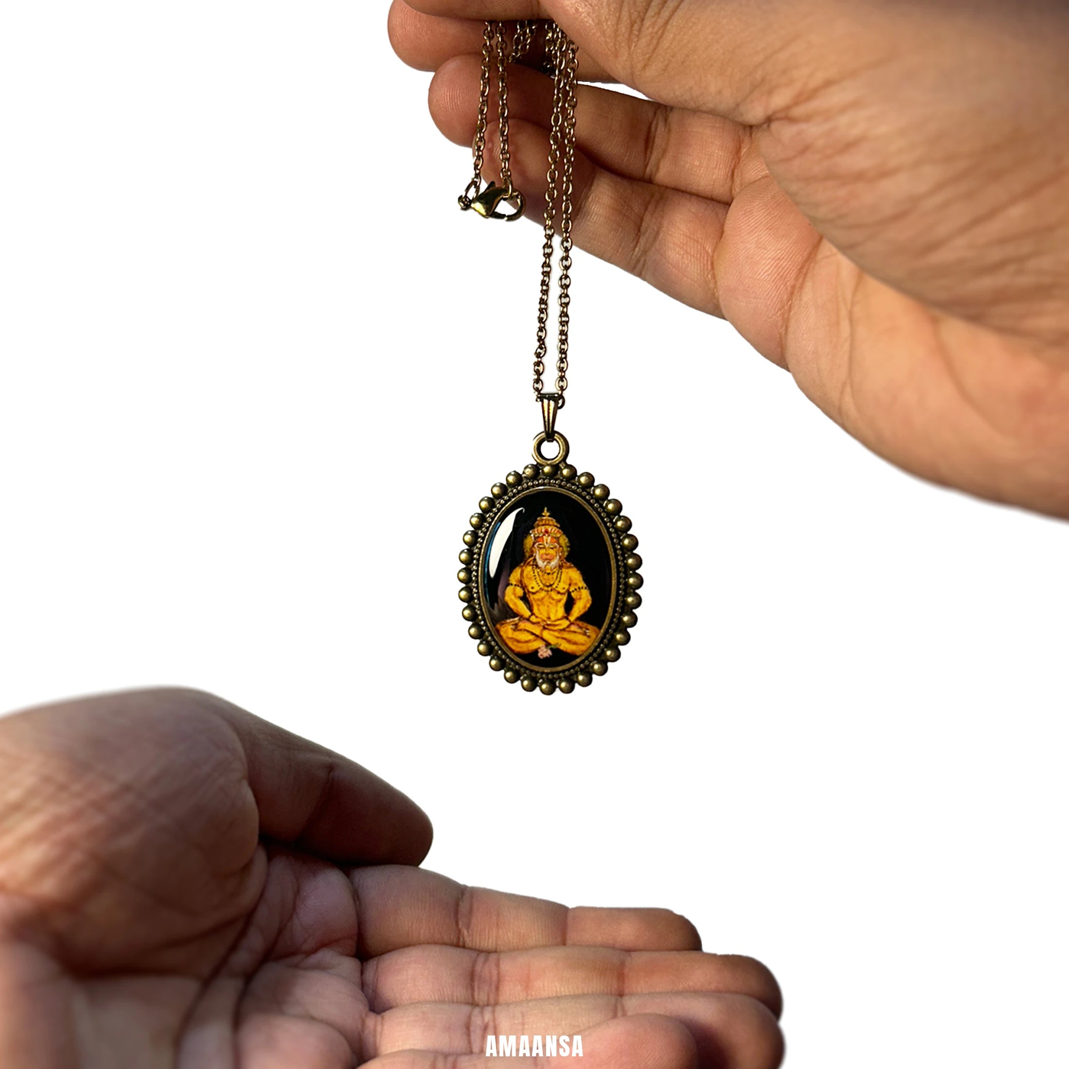 Lord Hanuman Hand-Painted Portrait Pendant (full body)[made-to-order]