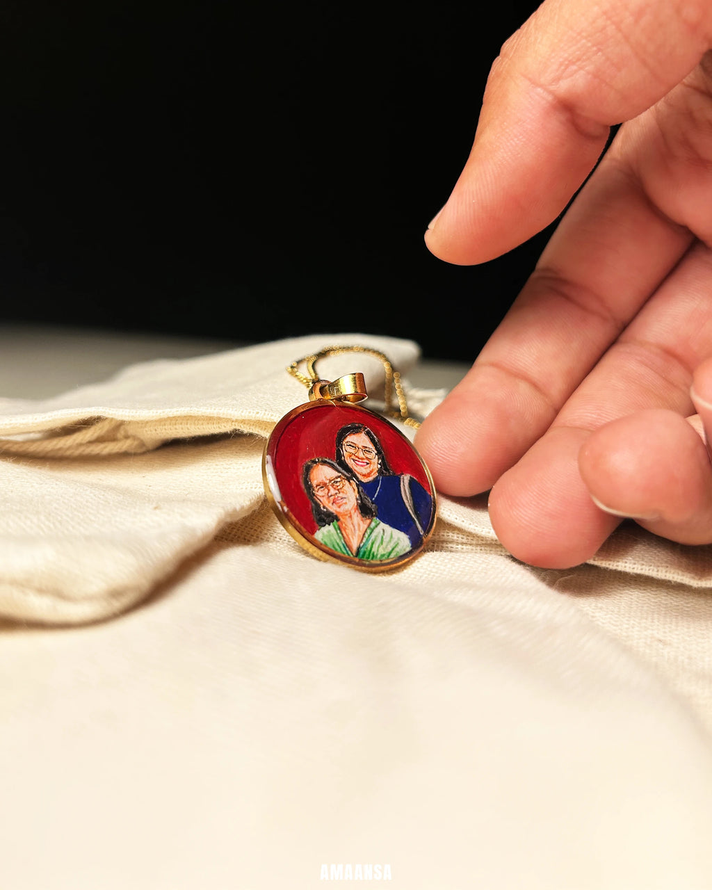 Two Face | Full coloured painting pendant | with Custom Miniature Art Portraits