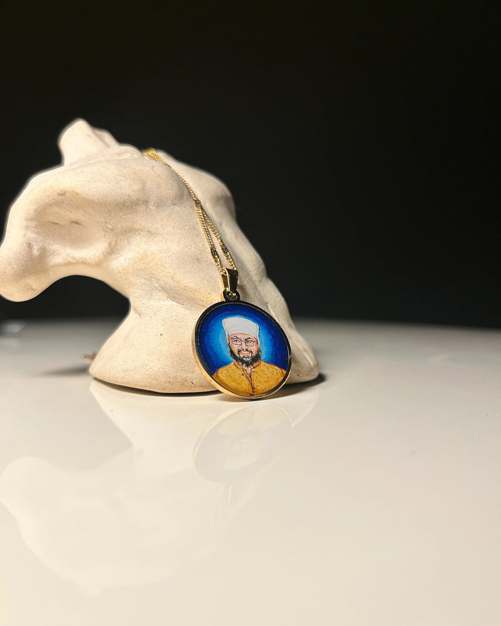 One Face | Premium 18k Gold PVD Pendant with Custom Miniature Art || Full colour