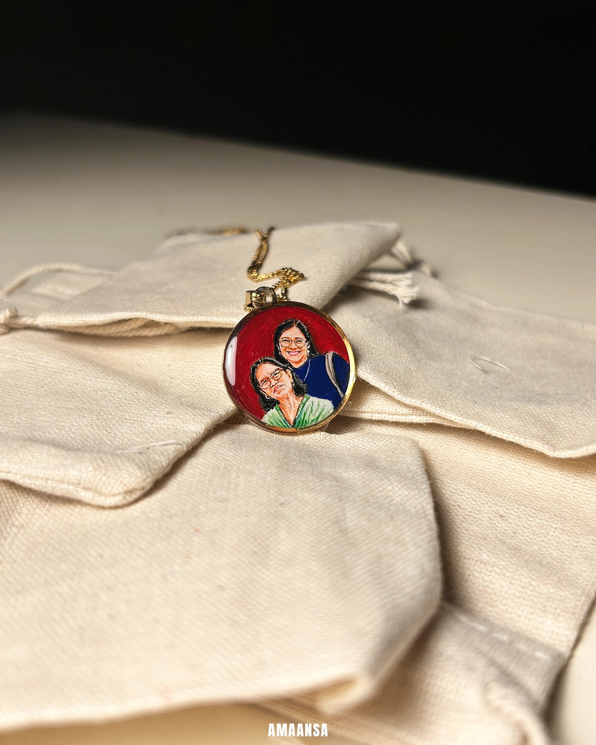 Two Face | Full coloured painting pendant | with Custom Miniature Art Portraits