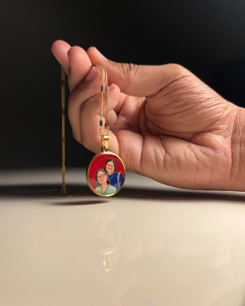 Two Face | Full coloured painting pendant | with Custom Miniature Art Portraits