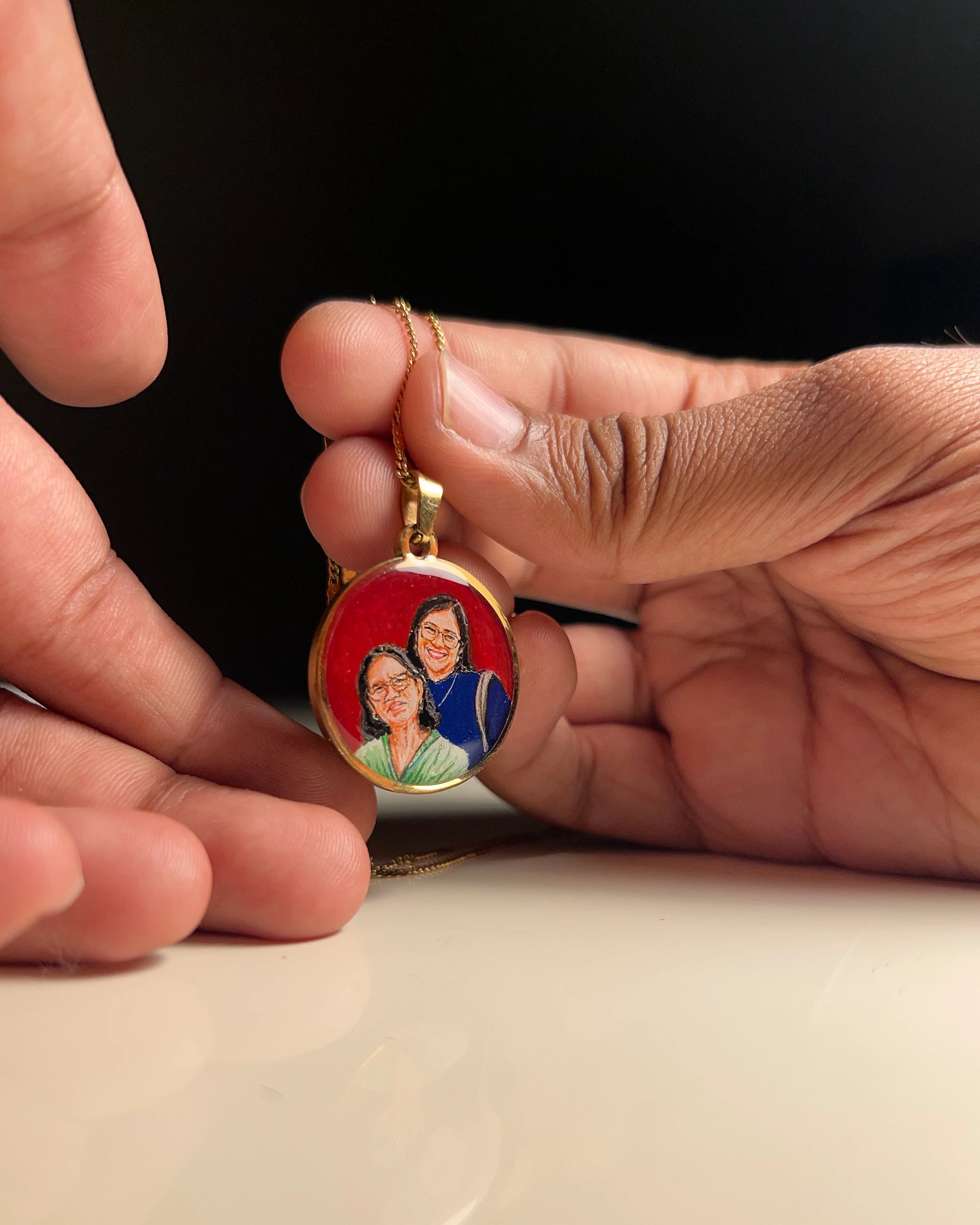 Two Face | Full coloured painting pendant | with Custom Miniature Art Portraits