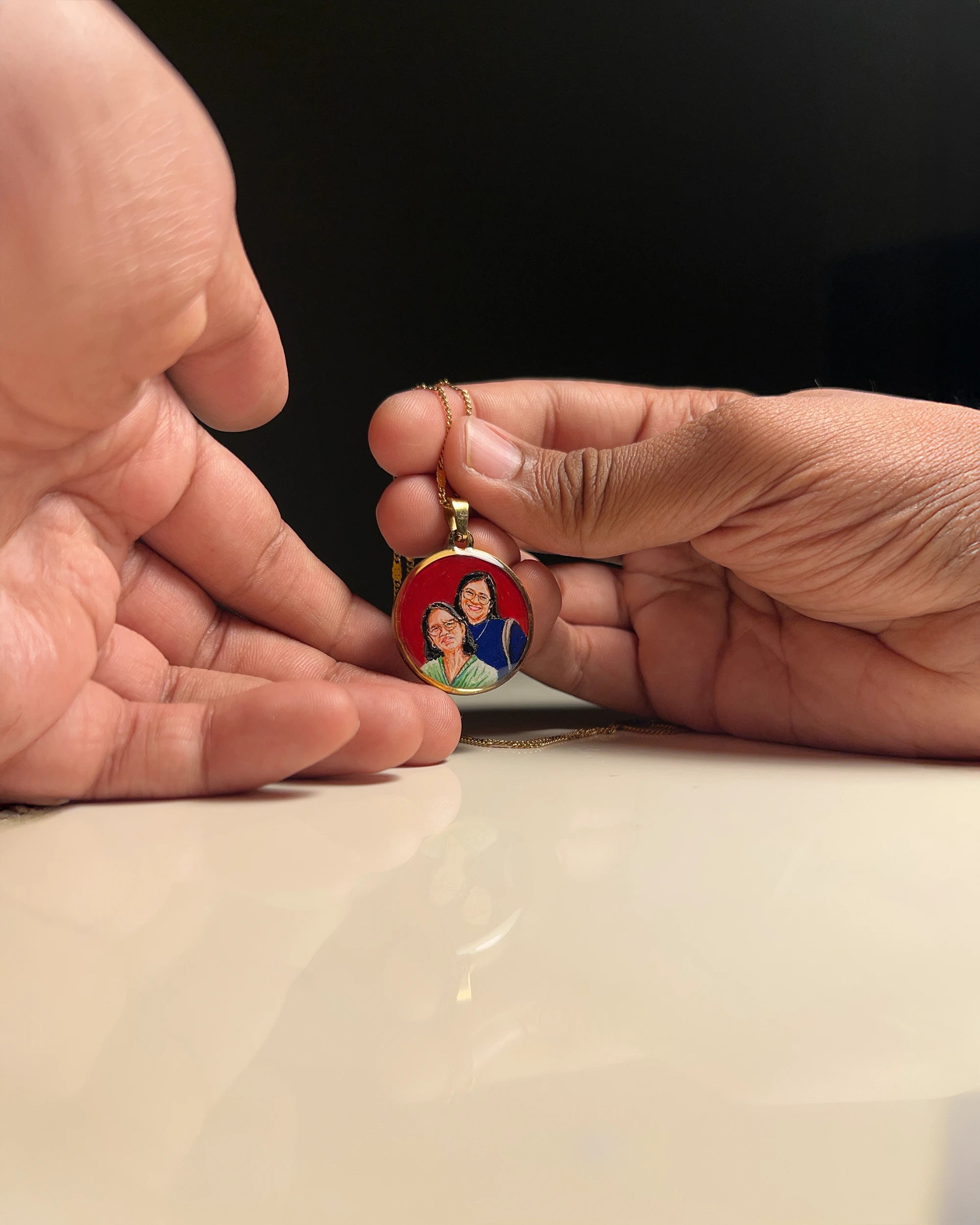 Two Face | Full coloured painting pendant | with Custom Miniature Art Portraits