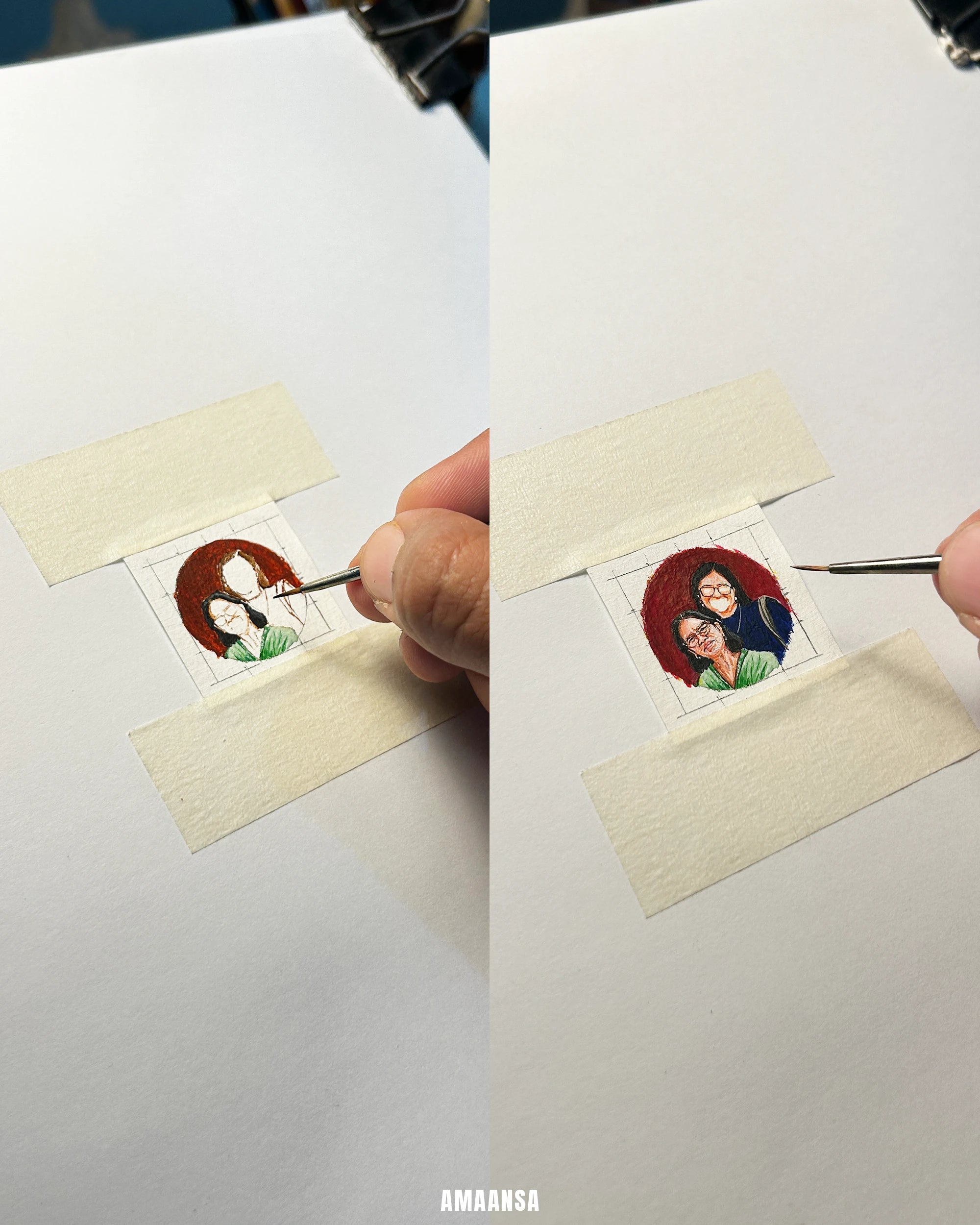 Two Face | Full coloured painting pendant | with Custom Miniature Art Portraits