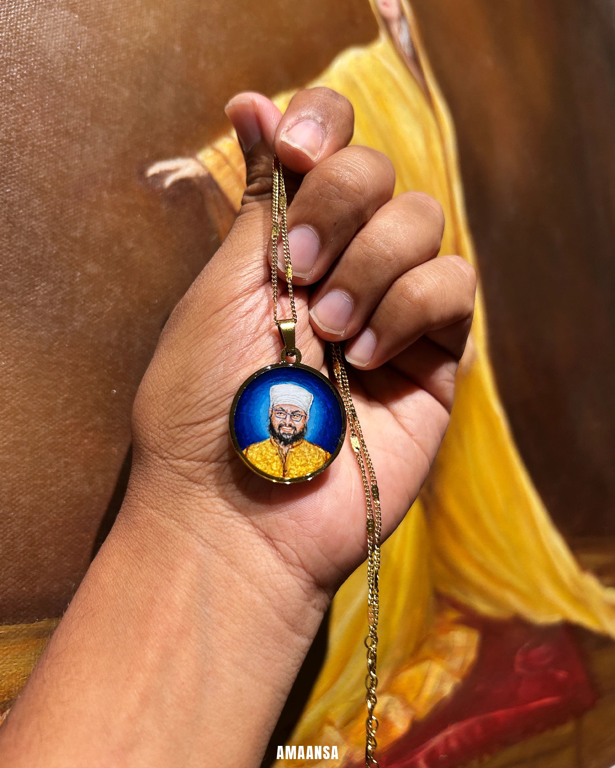 One Face | Premium 18k Gold PVD Pendant with Custom Miniature Art || Full colour