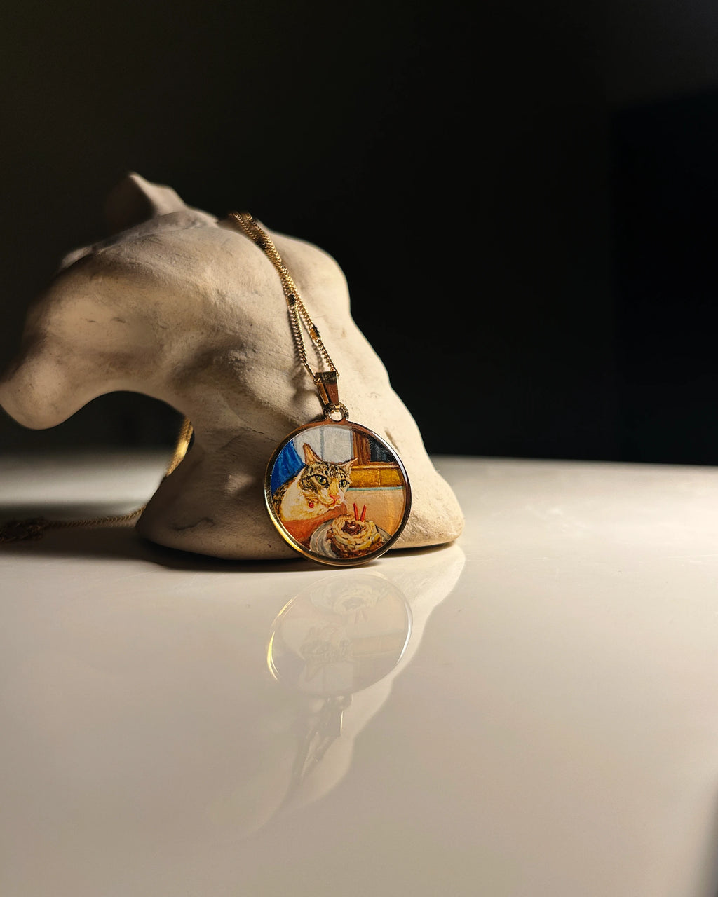 Custom Pet Portrait Pendant Premium | One Face | Full coloured- Handpainted Miniature Art