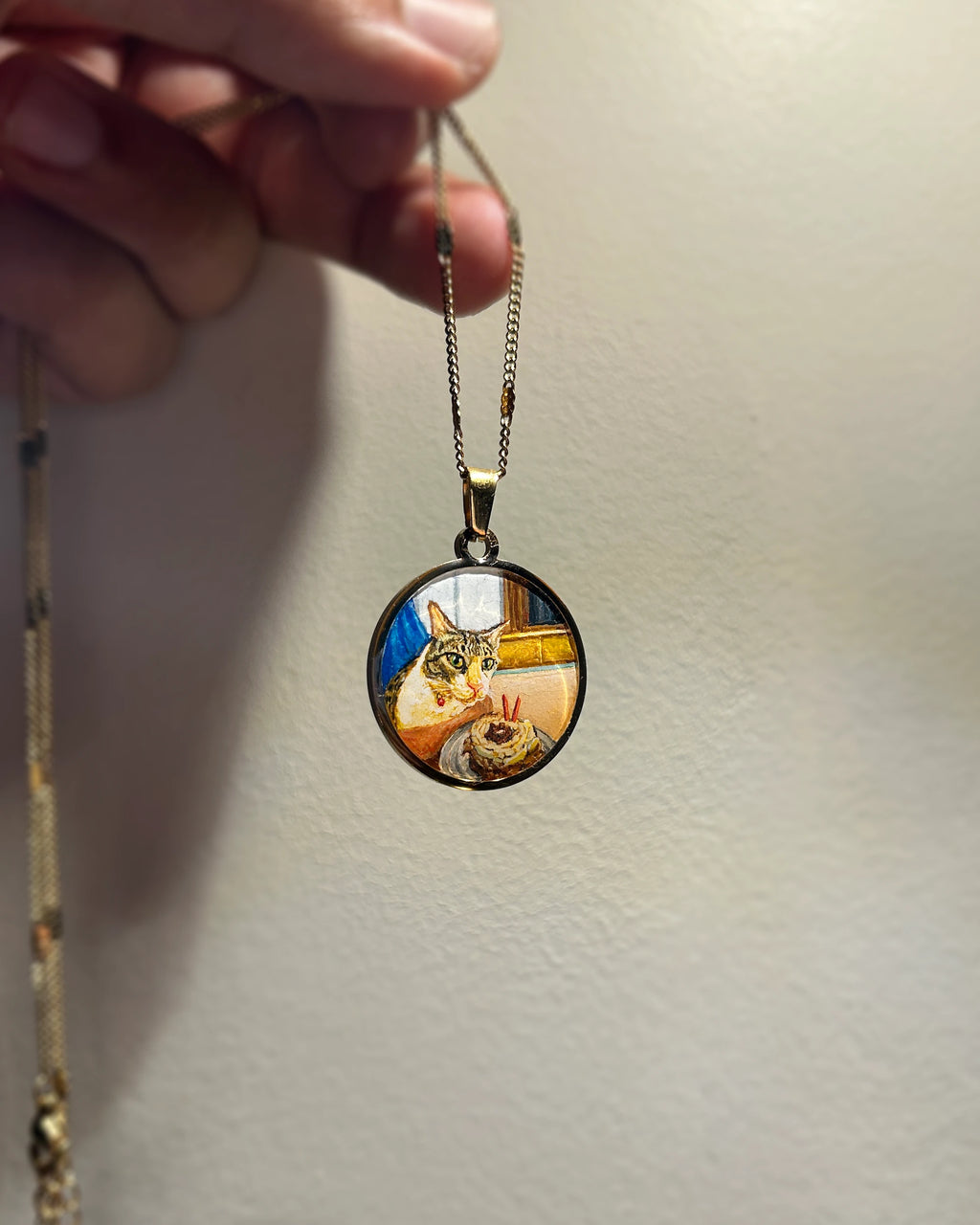 Custom Pet Portrait Pendant Premium | One Face | Full coloured- Handpainted Miniature Art