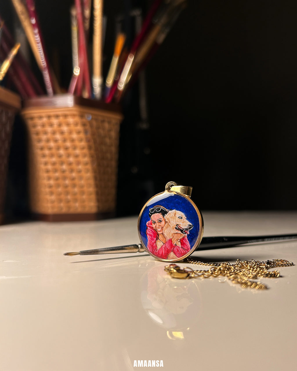 Pet Portrait Pendant Premium | Two Face | Full coloured- Personalized Art Jewelry