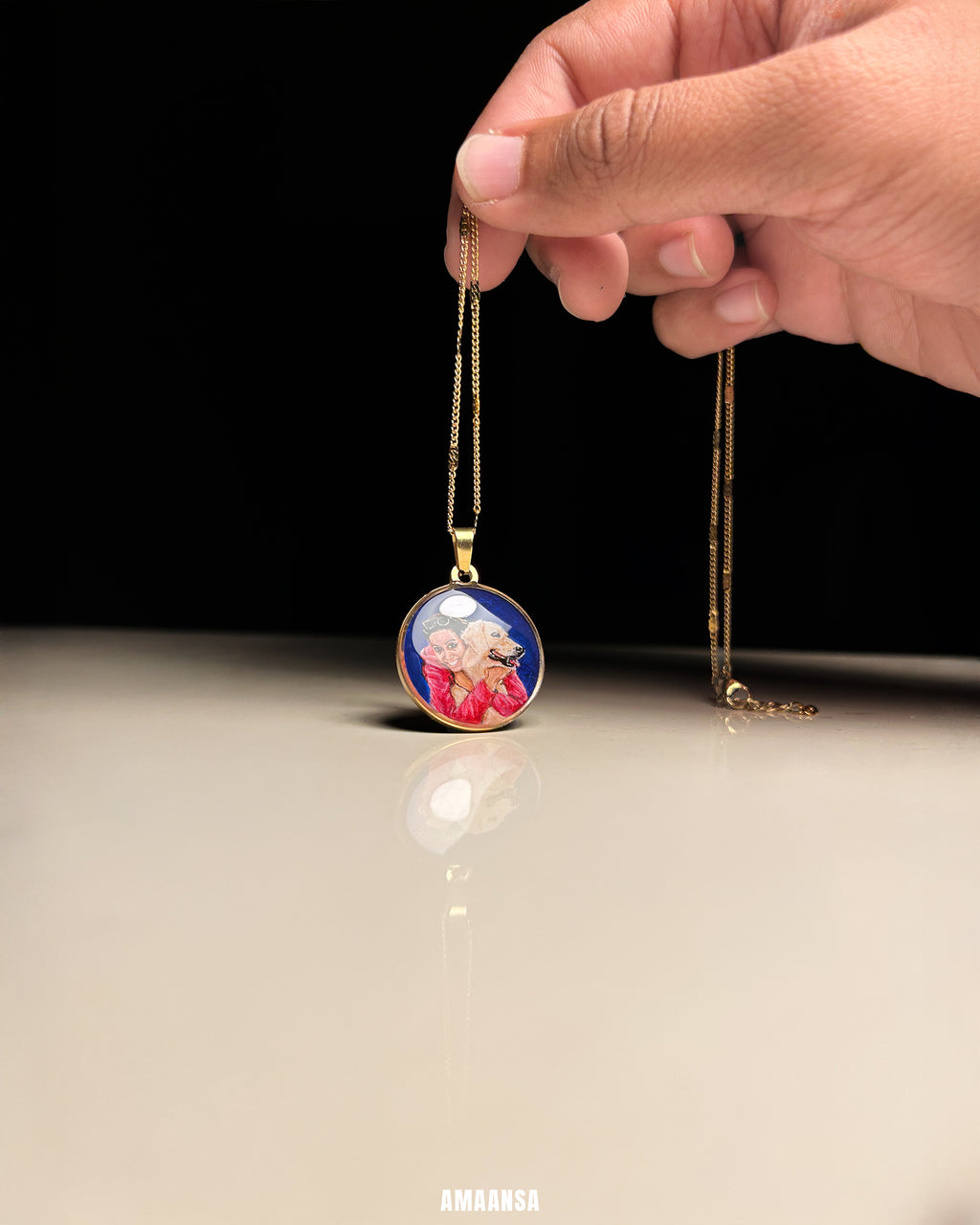 Pet Portrait Pendant Premium | Two Face | Full coloured- Personalized Art Jewelry
